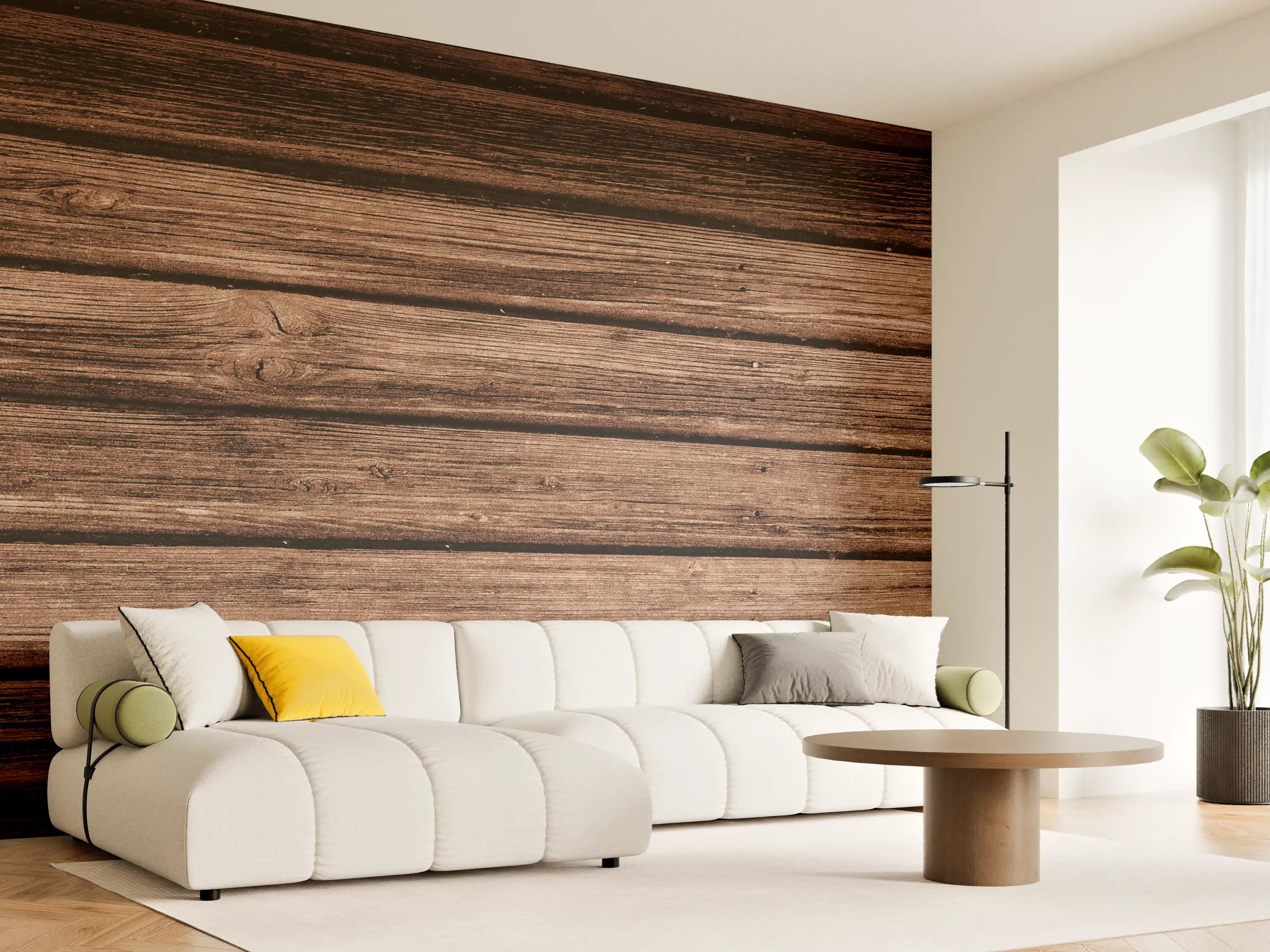 Wandverkleidung Wohnzimmer - Dunkelbraun-rustikale Holzplanken