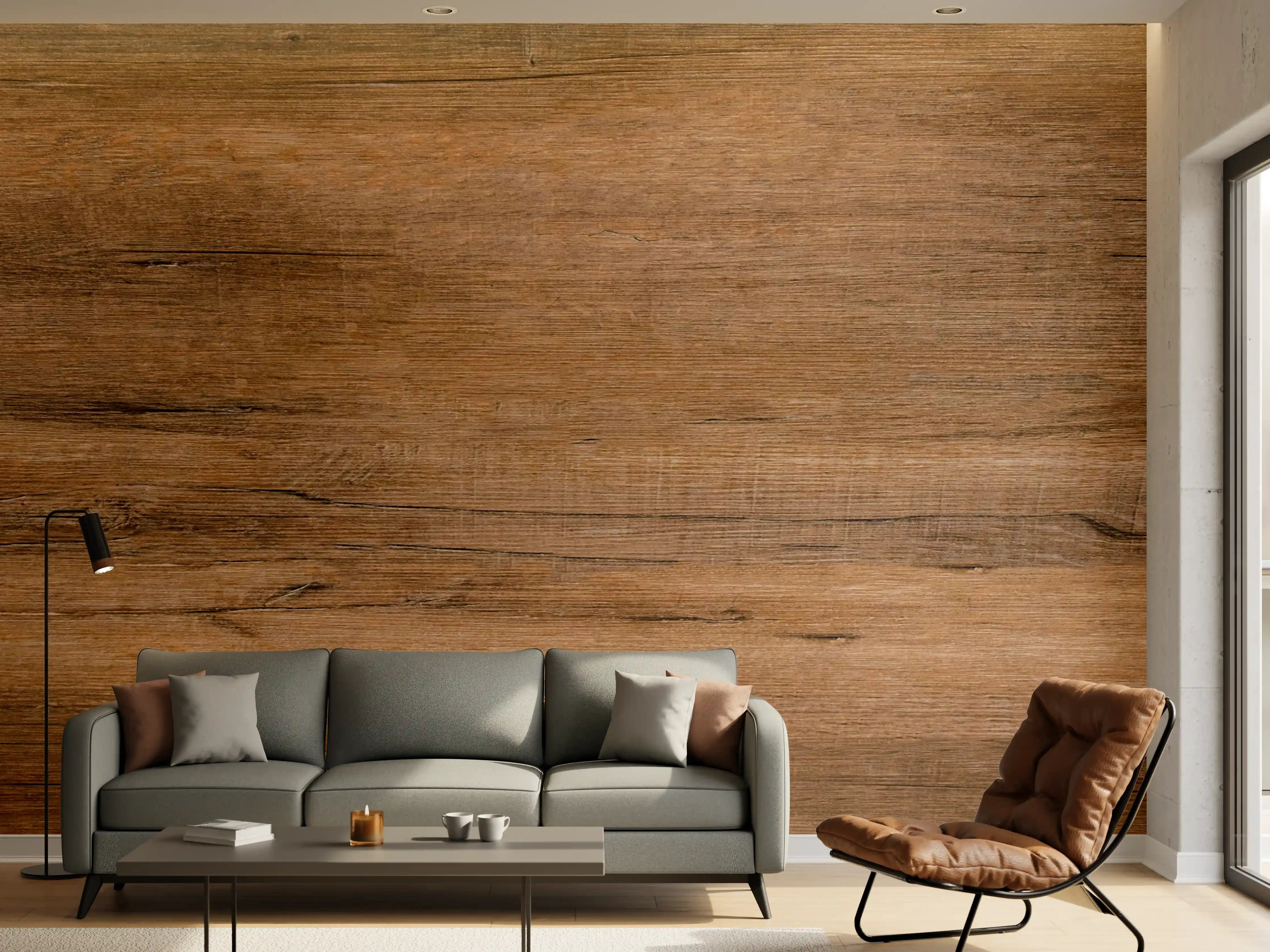 Wandverkleidung Wohnzimmer - Dunkelbraune Holzplatte
