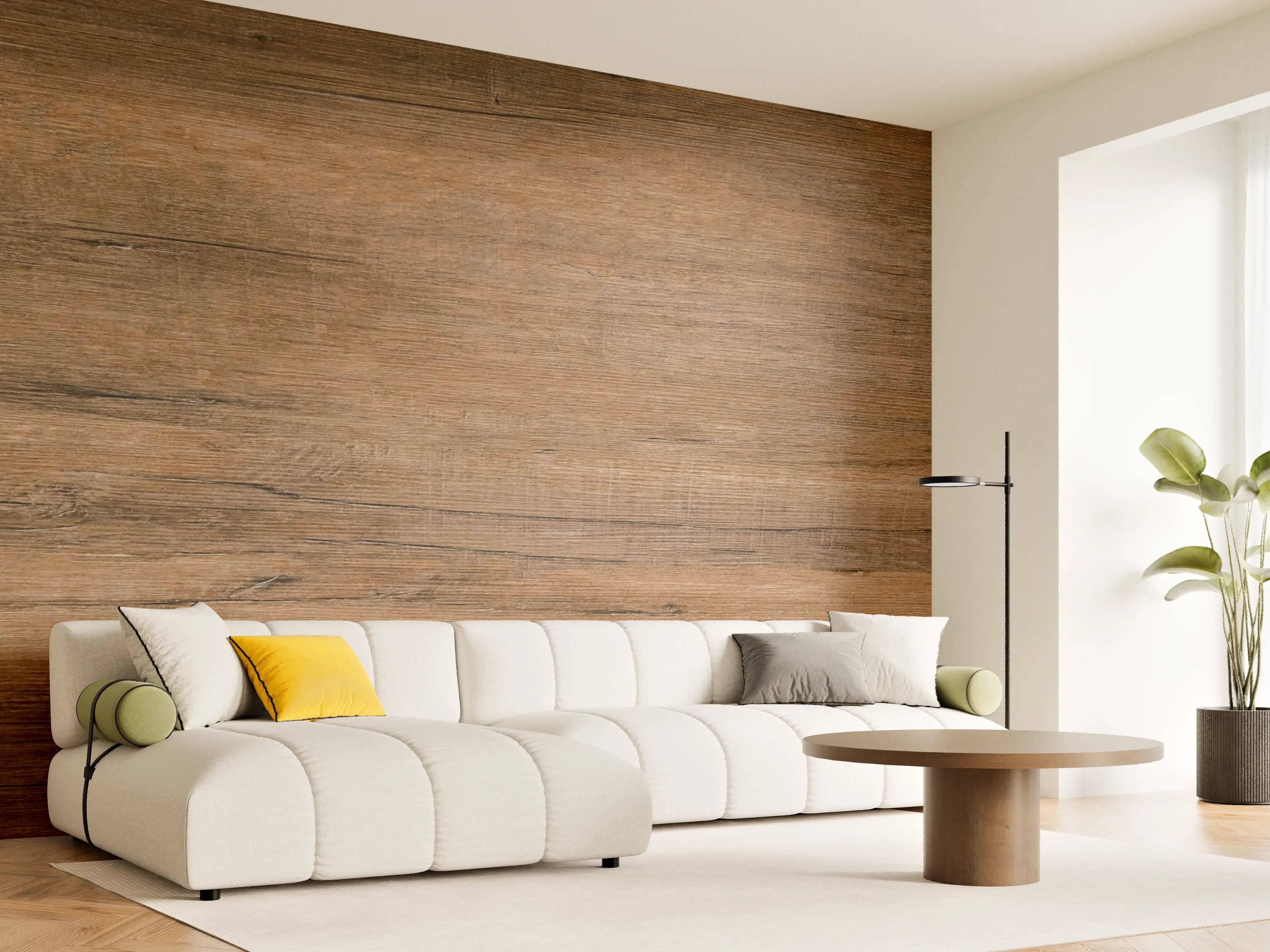 Wandverkleidung Wohnzimmer - Dunkelbraune Holzplatte