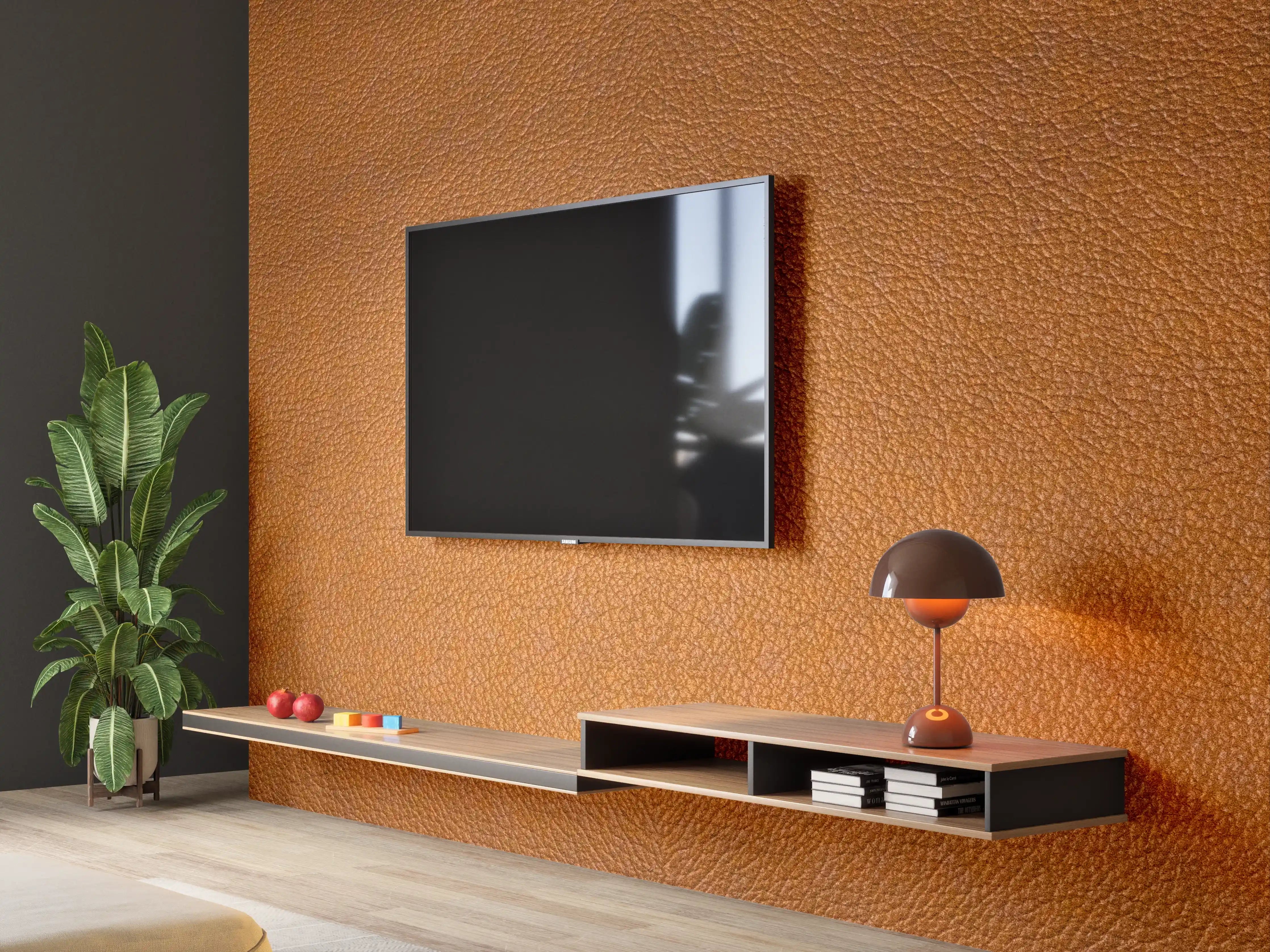 Wandverkleidung Wohnzimmer - Dunkelbraune Leder Textur