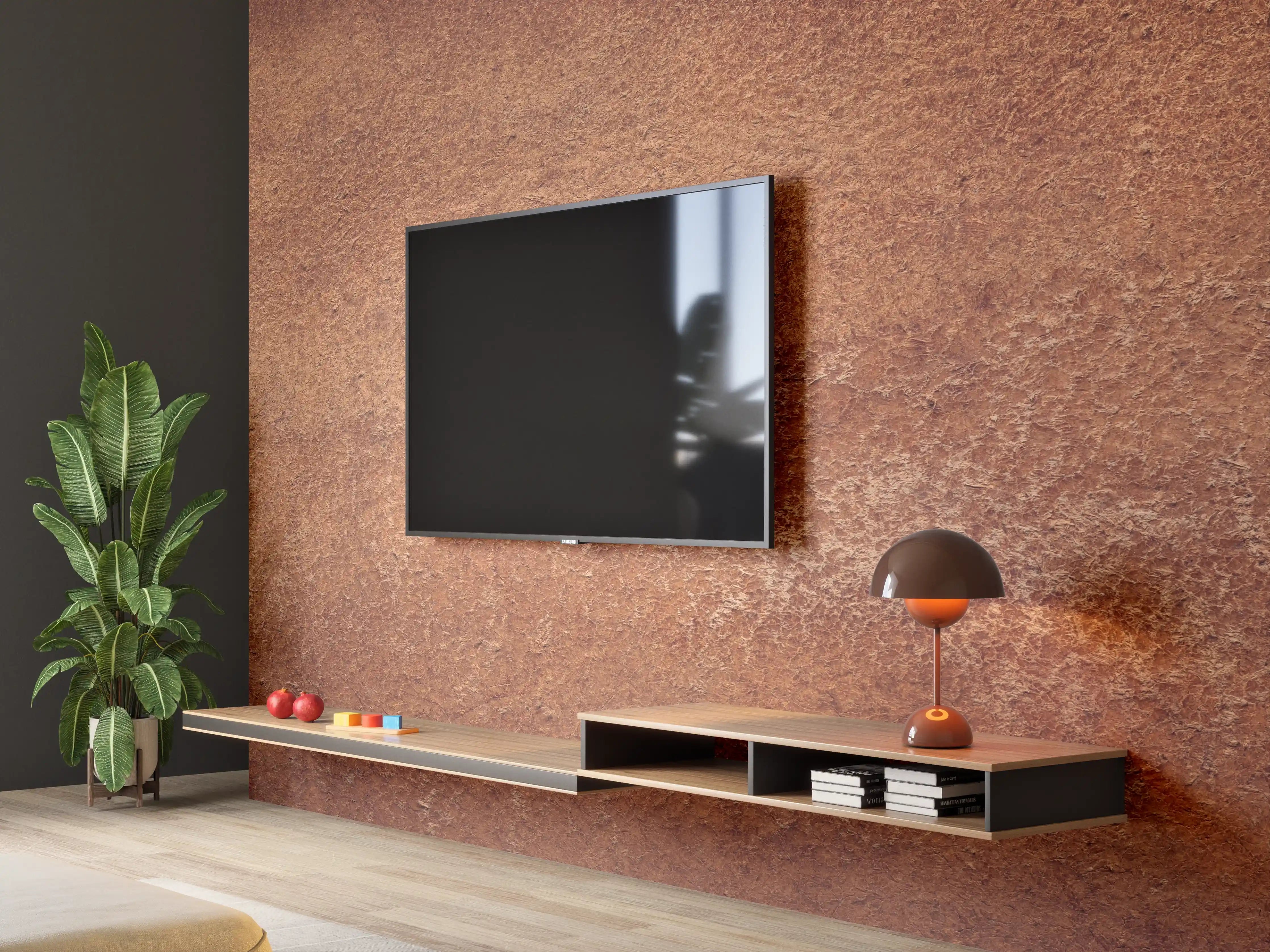 Wandverkleidung Wohnzimmer - Dunkelbraune Ledertextur