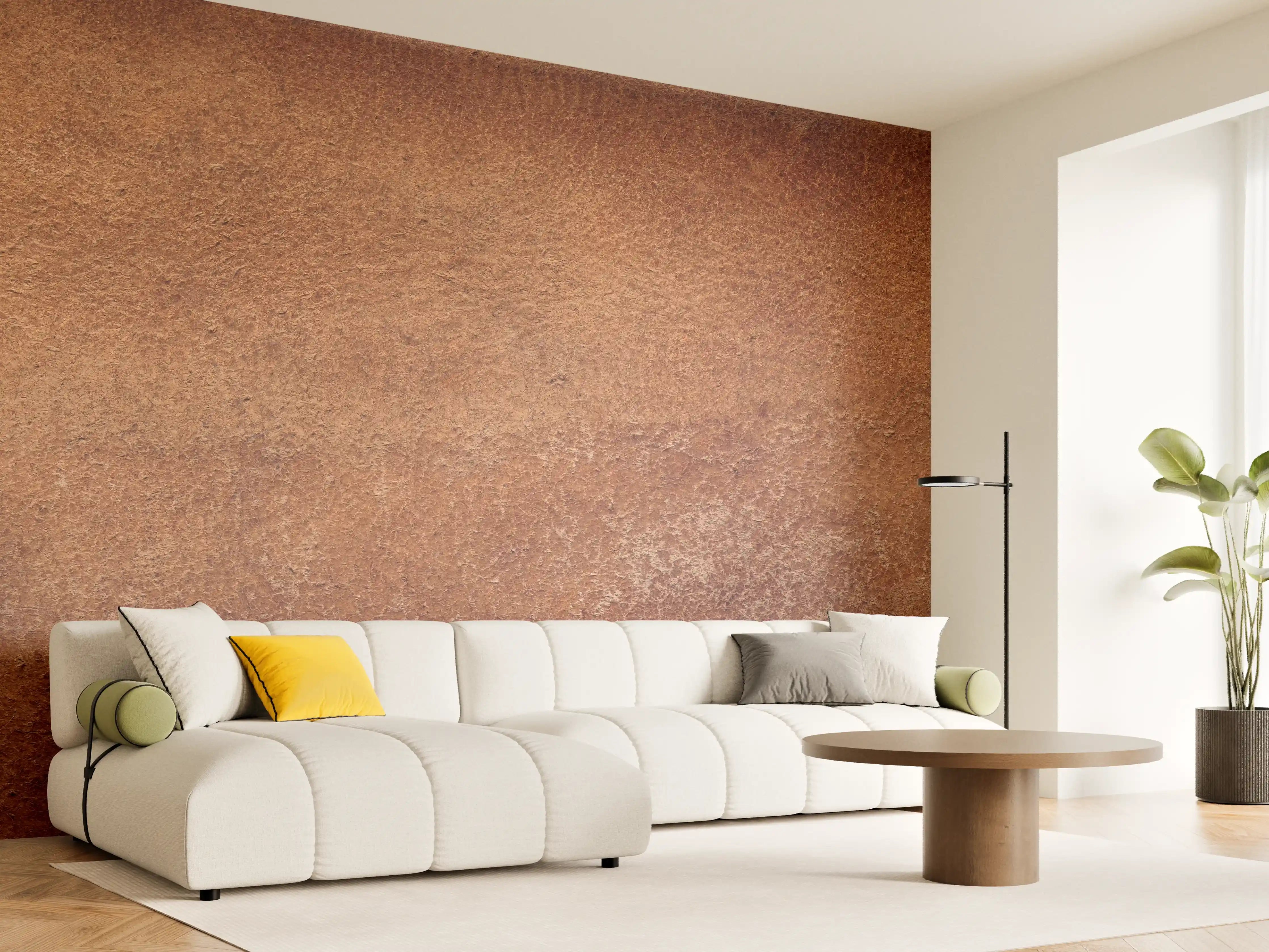Wandverkleidung Wohnzimmer - Dunkelbraune Ledertextur