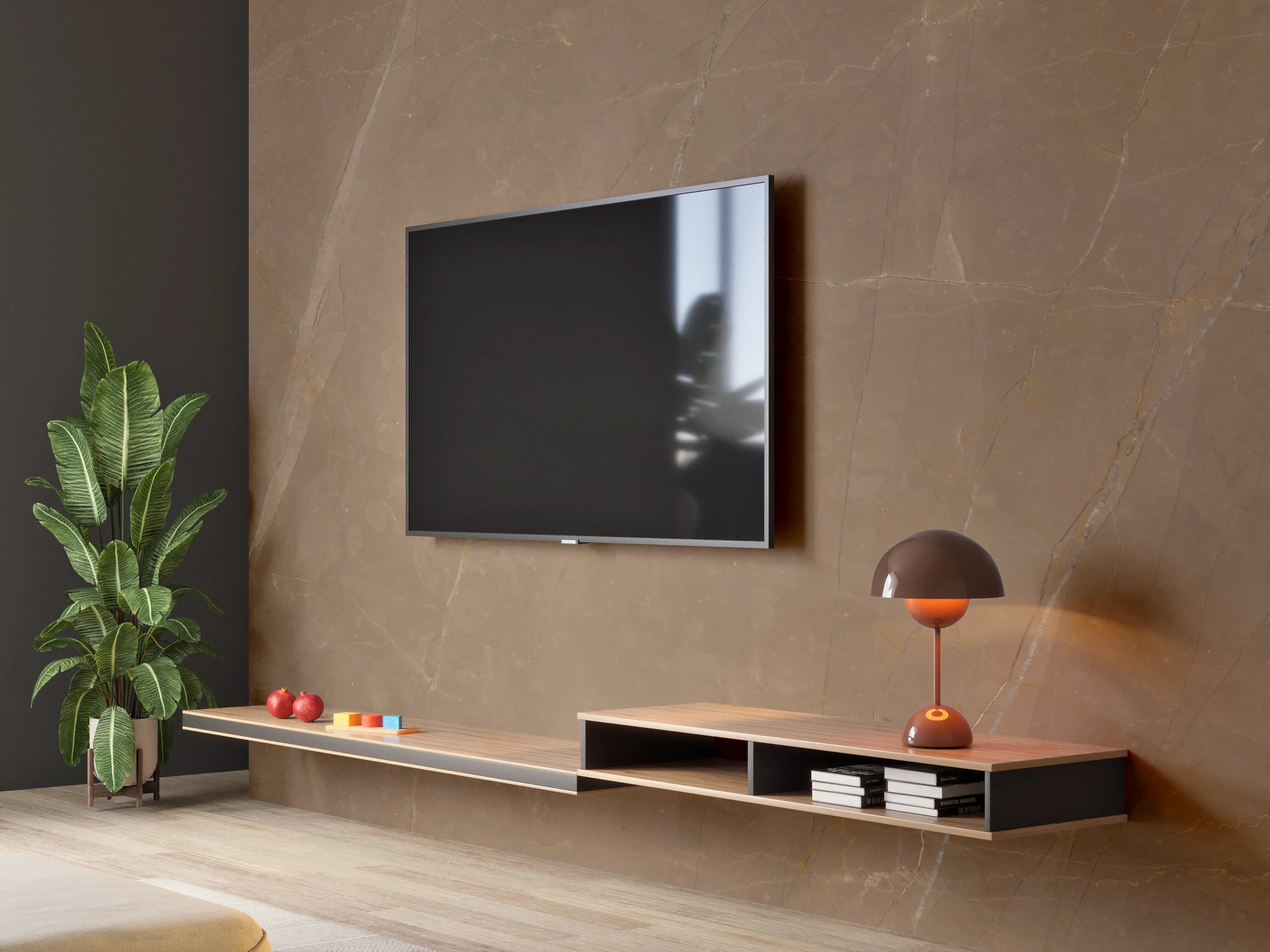 Wandverkleidung Wohnzimmer - Dunkelbrauner Marmor