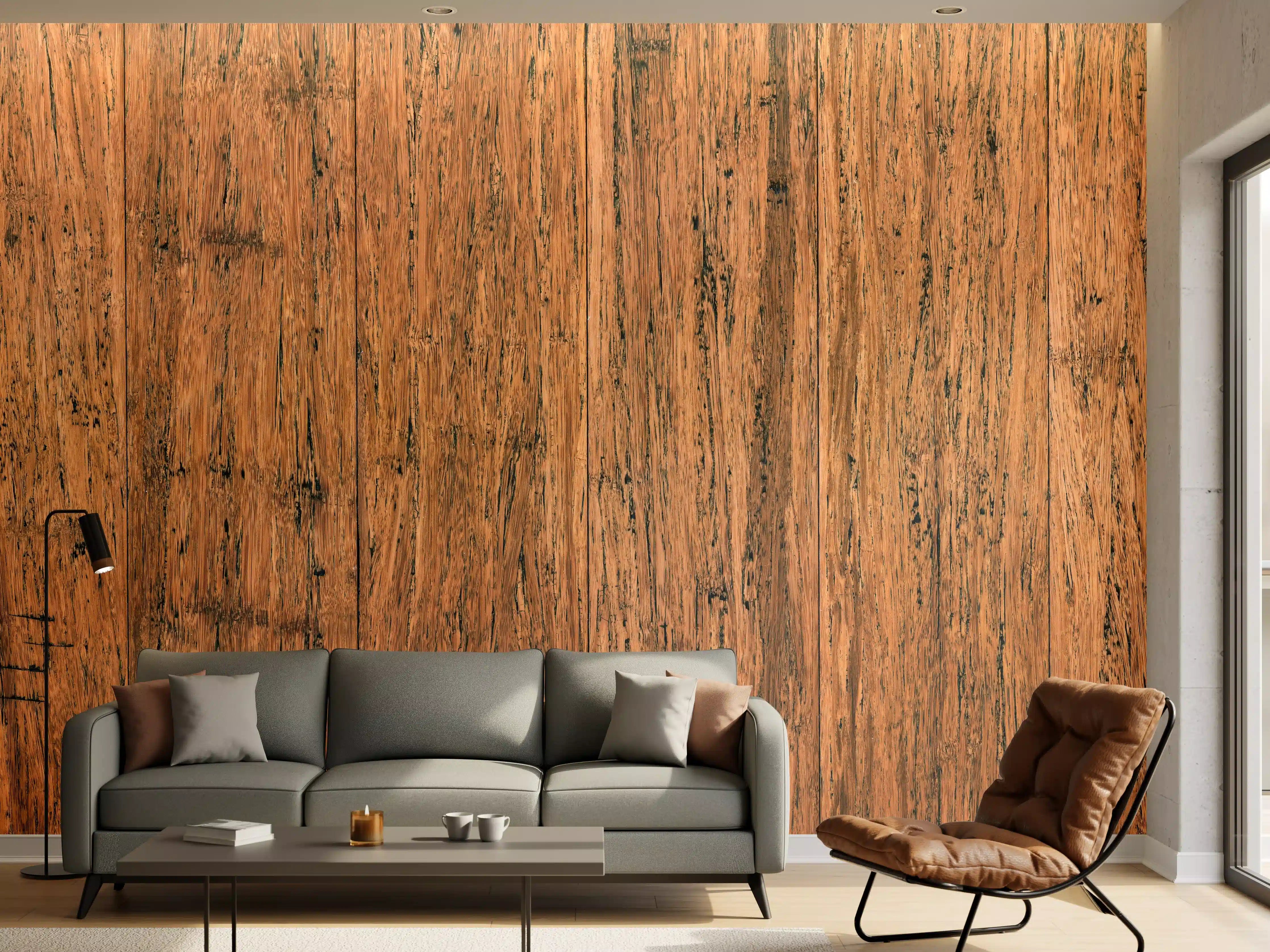 Wandverkleidung Wohnzimmer - Dunkelbraunes rustikales Holzbrett