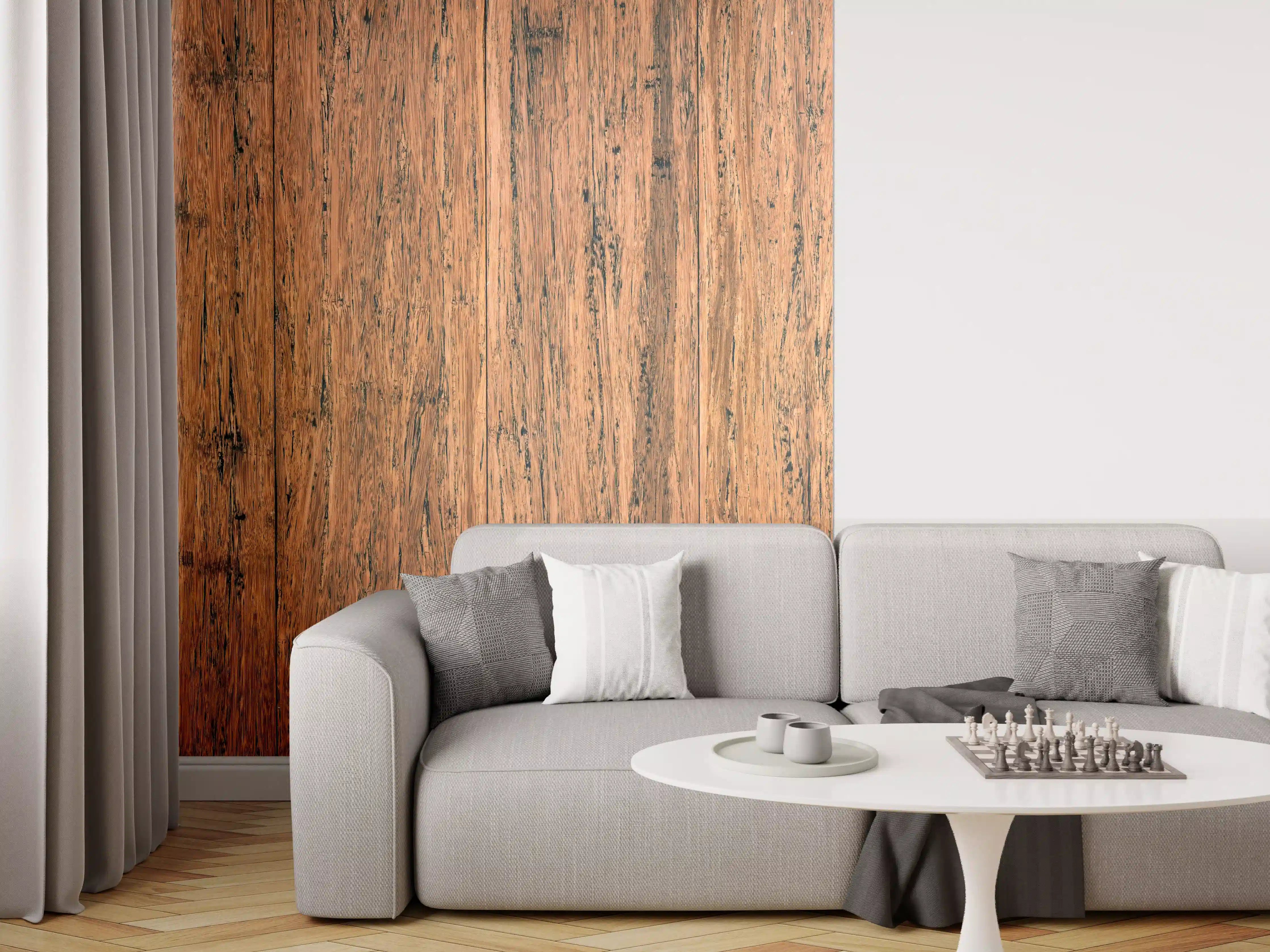 Wandverkleidung Wohnzimmer - Dunkelbraunes rustikales Holzbrett