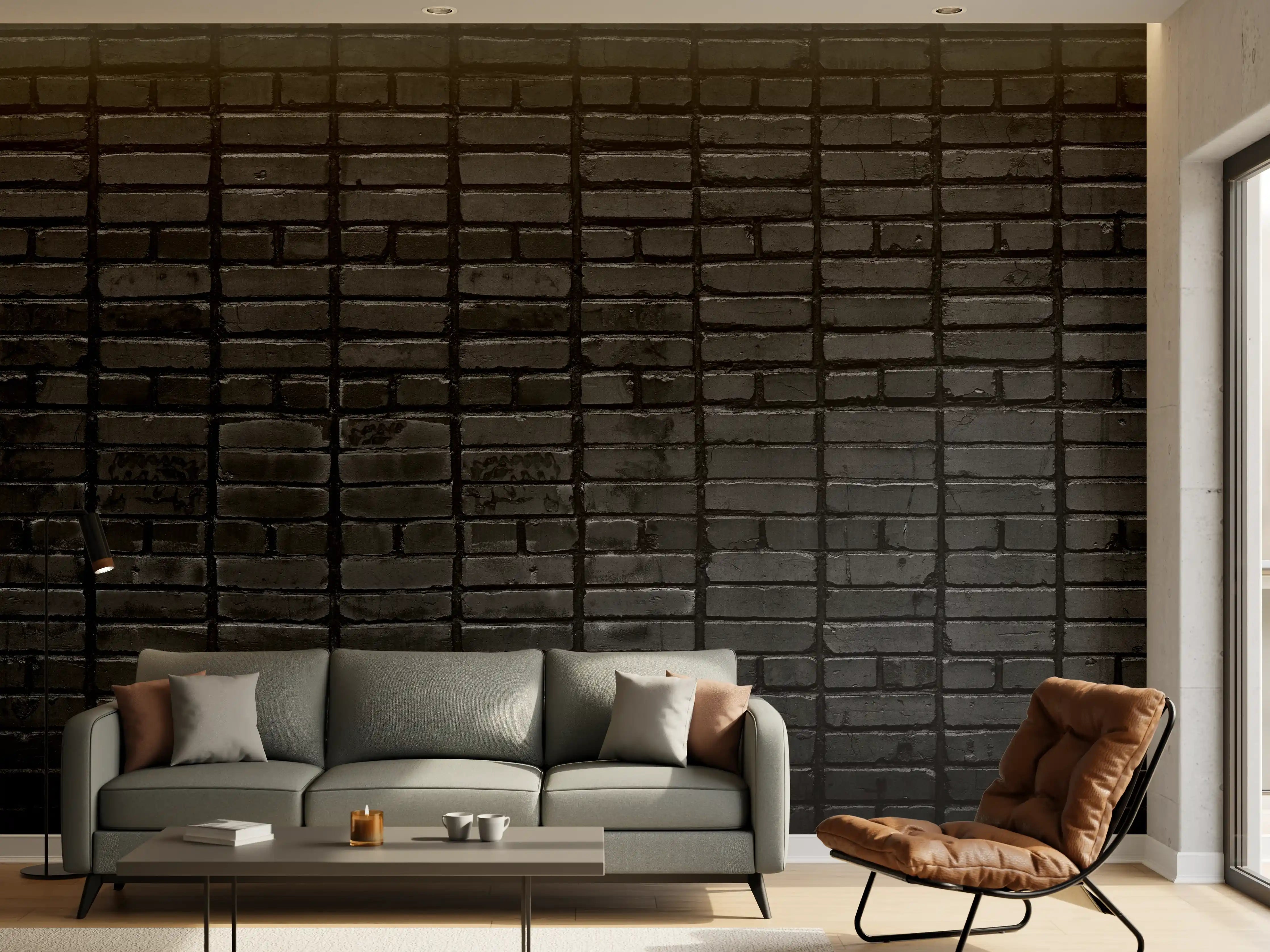 Wandverkleidung Wohnzimmer - Dunkelgraue Panorama Mauerwerk