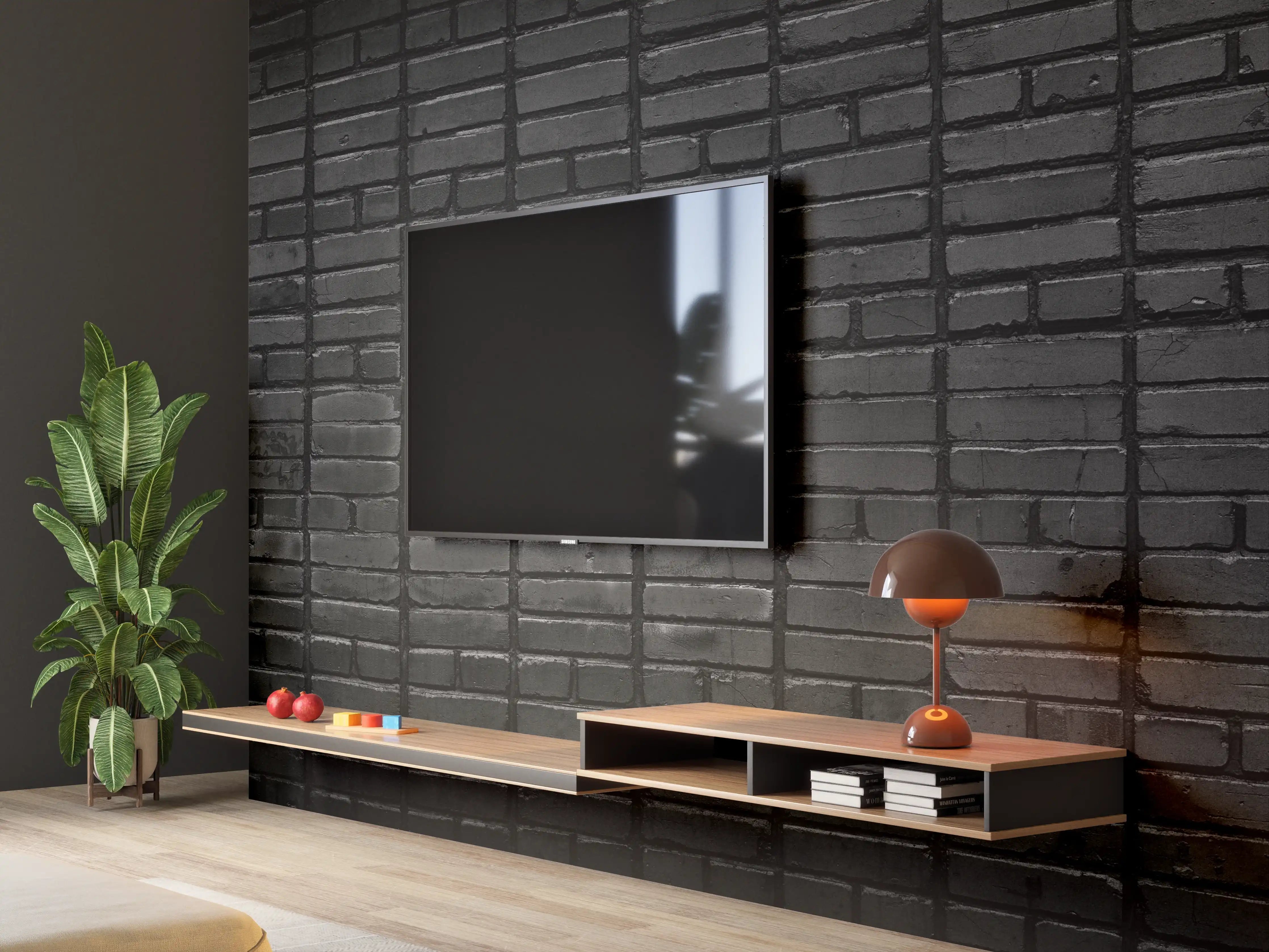 Wandverkleidung Wohnzimmer - Dunkelgraue Panorama Mauerwerk