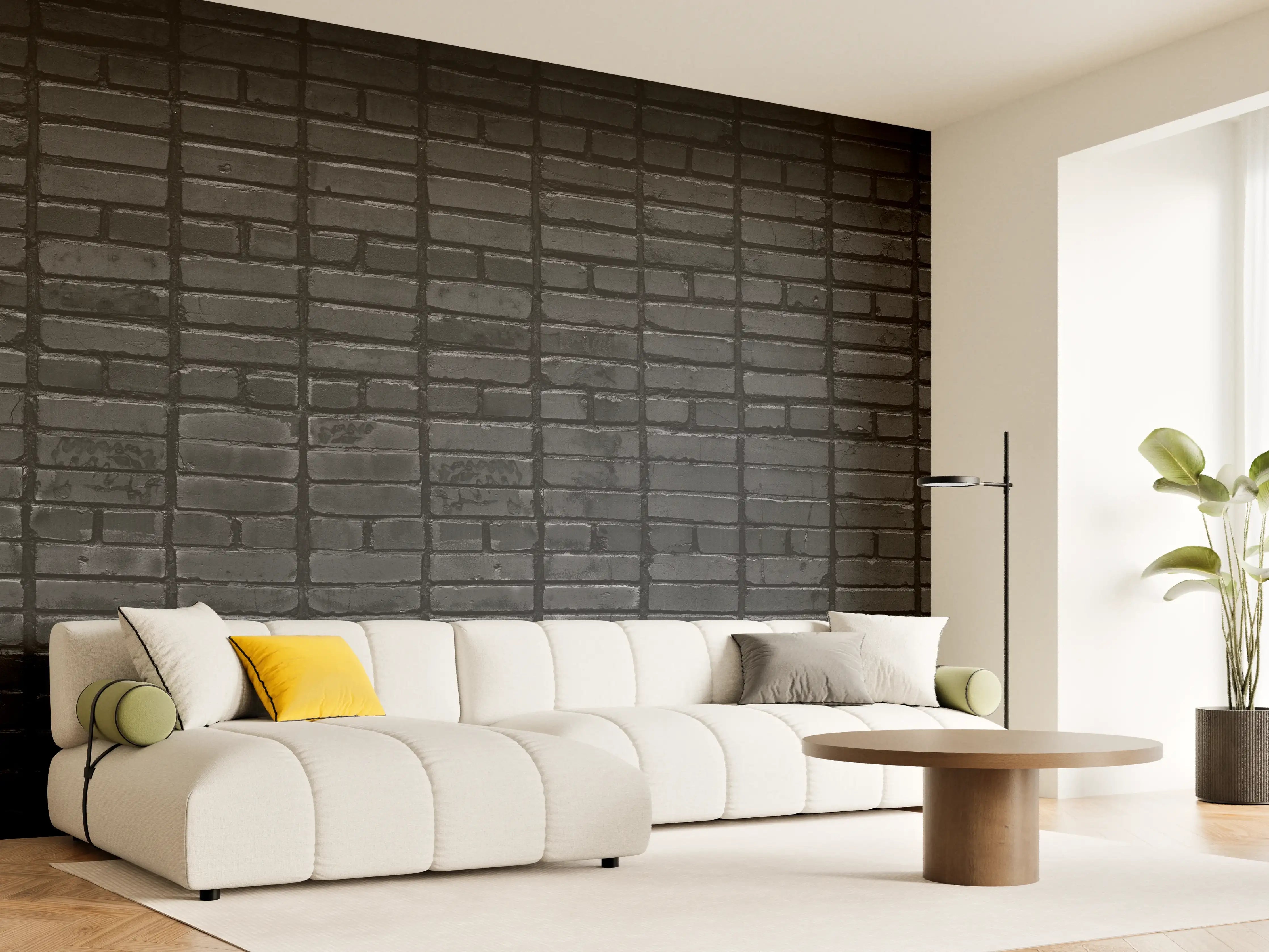 Wandverkleidung Wohnzimmer - Dunkelgraue Panorama Mauerwerk
