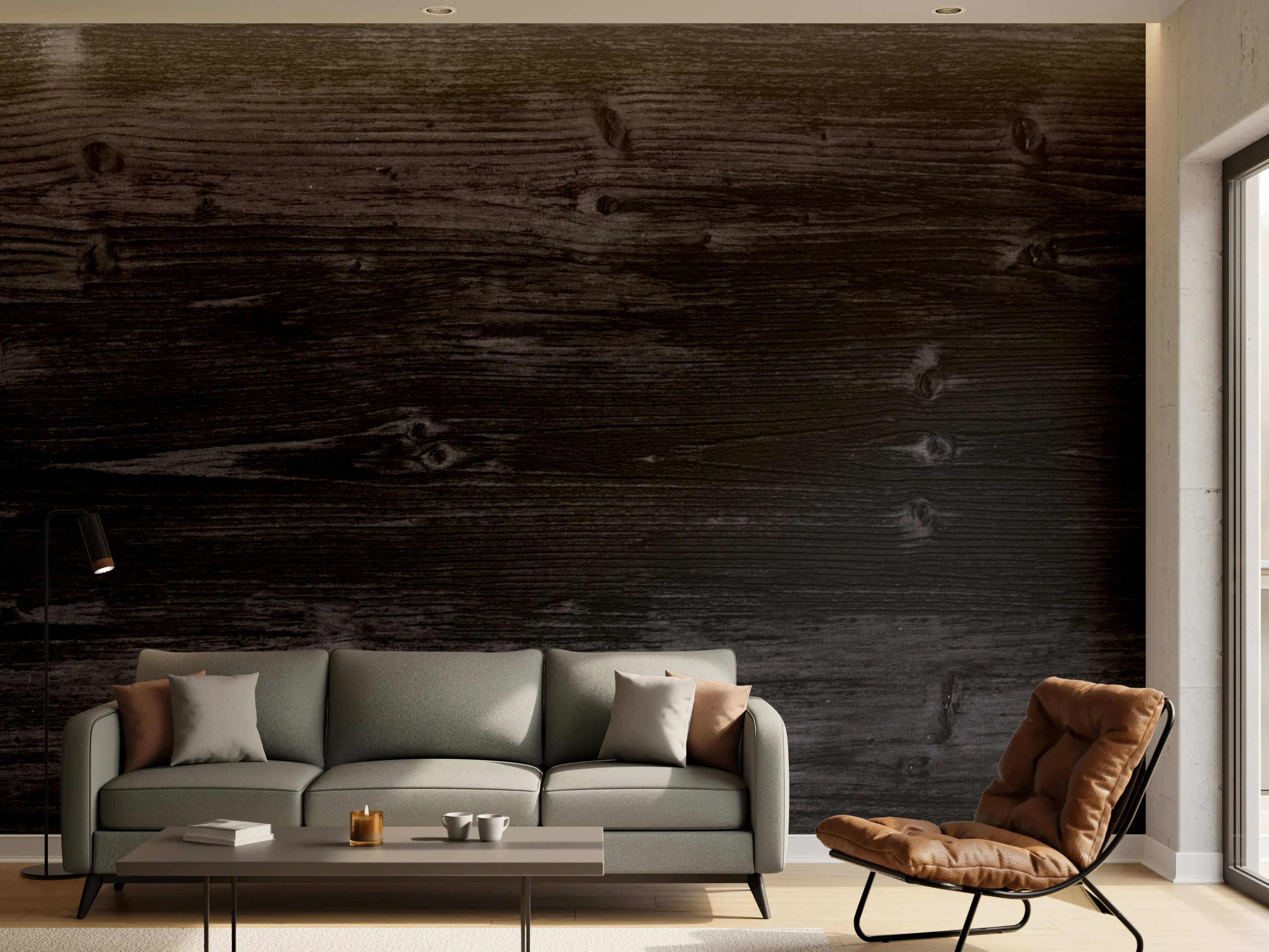 Wandverkleidung Wohnzimmer - Dunkle Holztextur - Edle Wandgestaltung