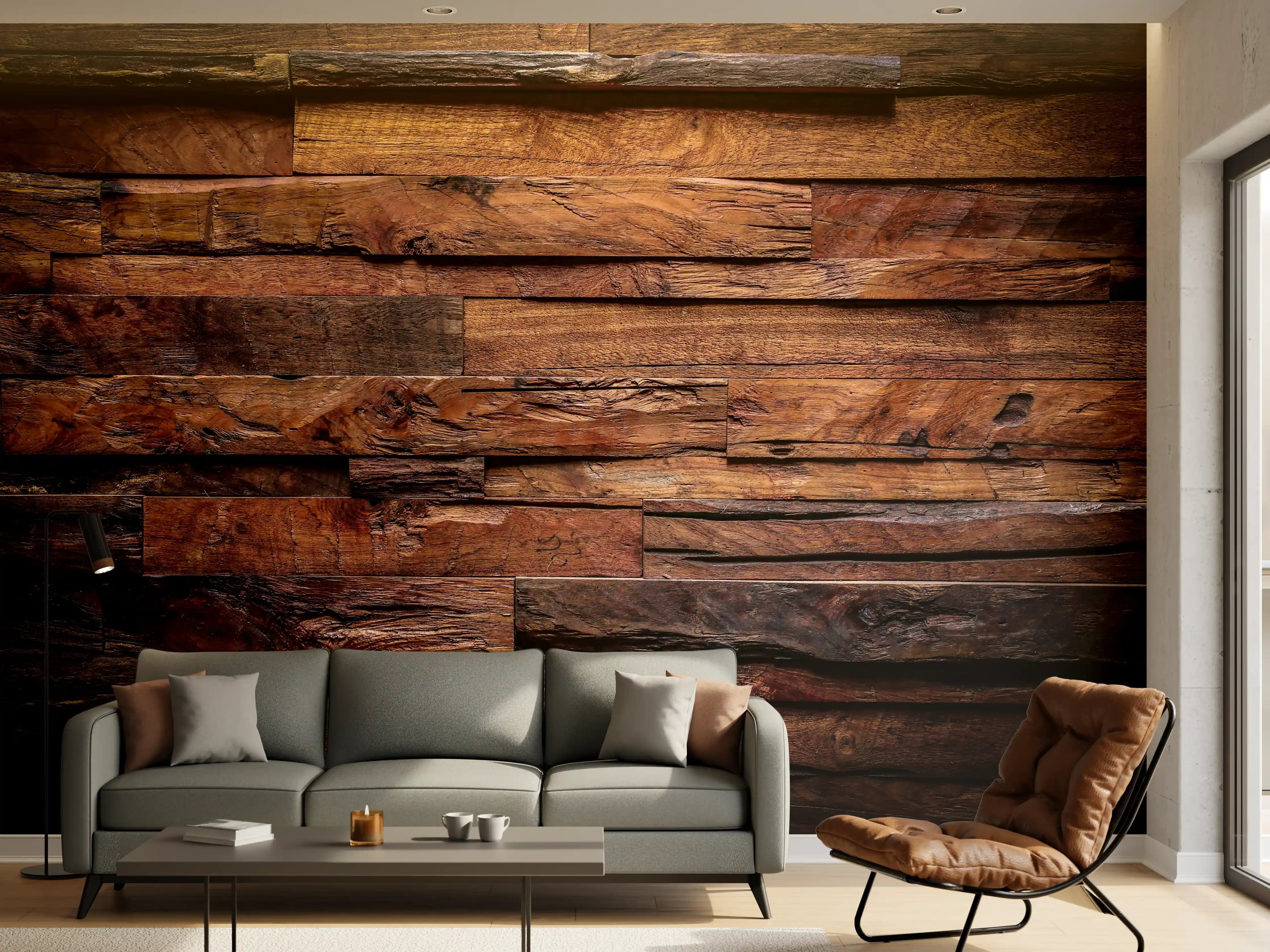 Wandverkleidung Wohnzimmer - Dunkle Holztextur