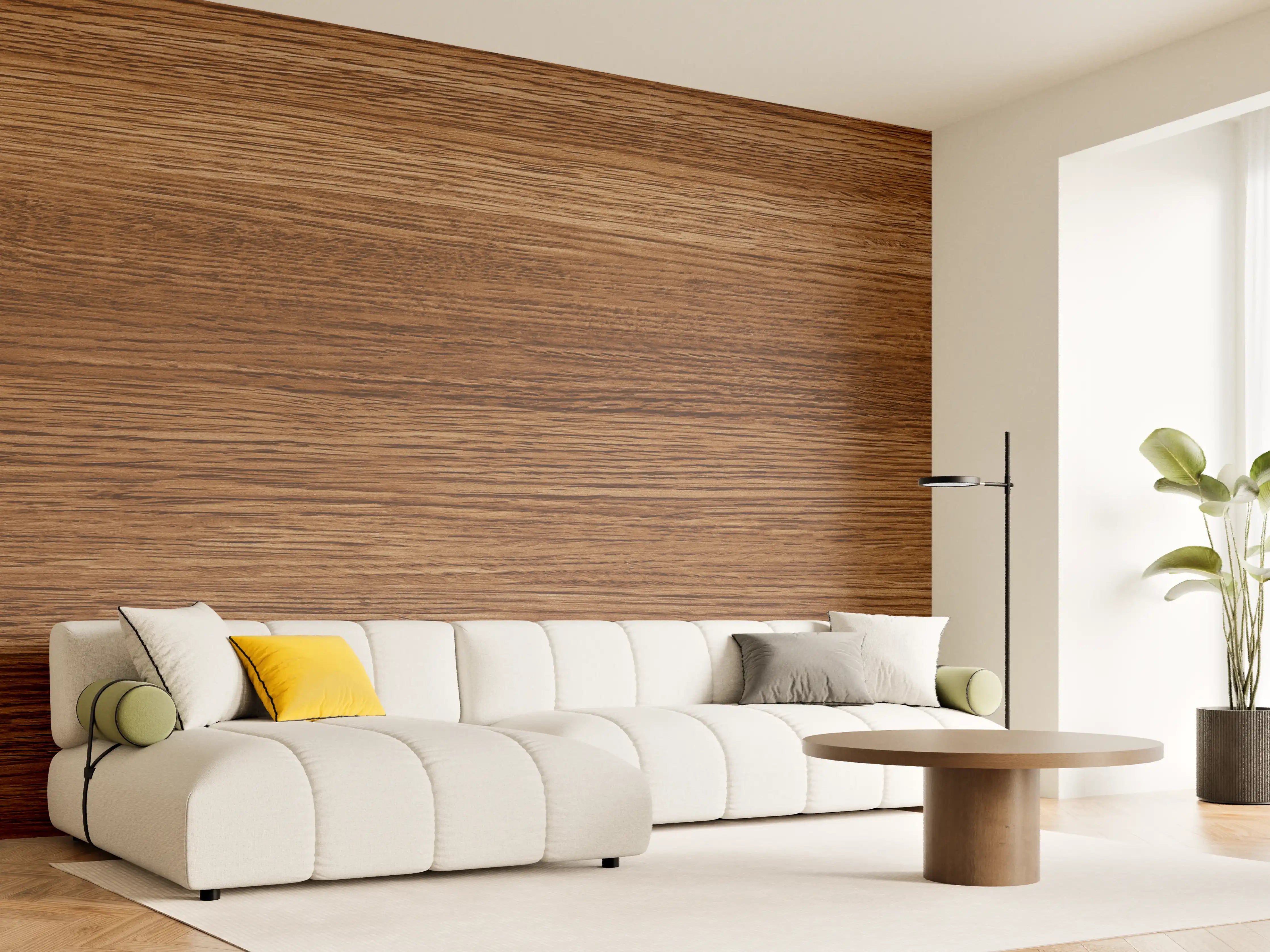 Wandverkleidung Wohnzimmer - Dunkle Holzwand mit Streifenmuster