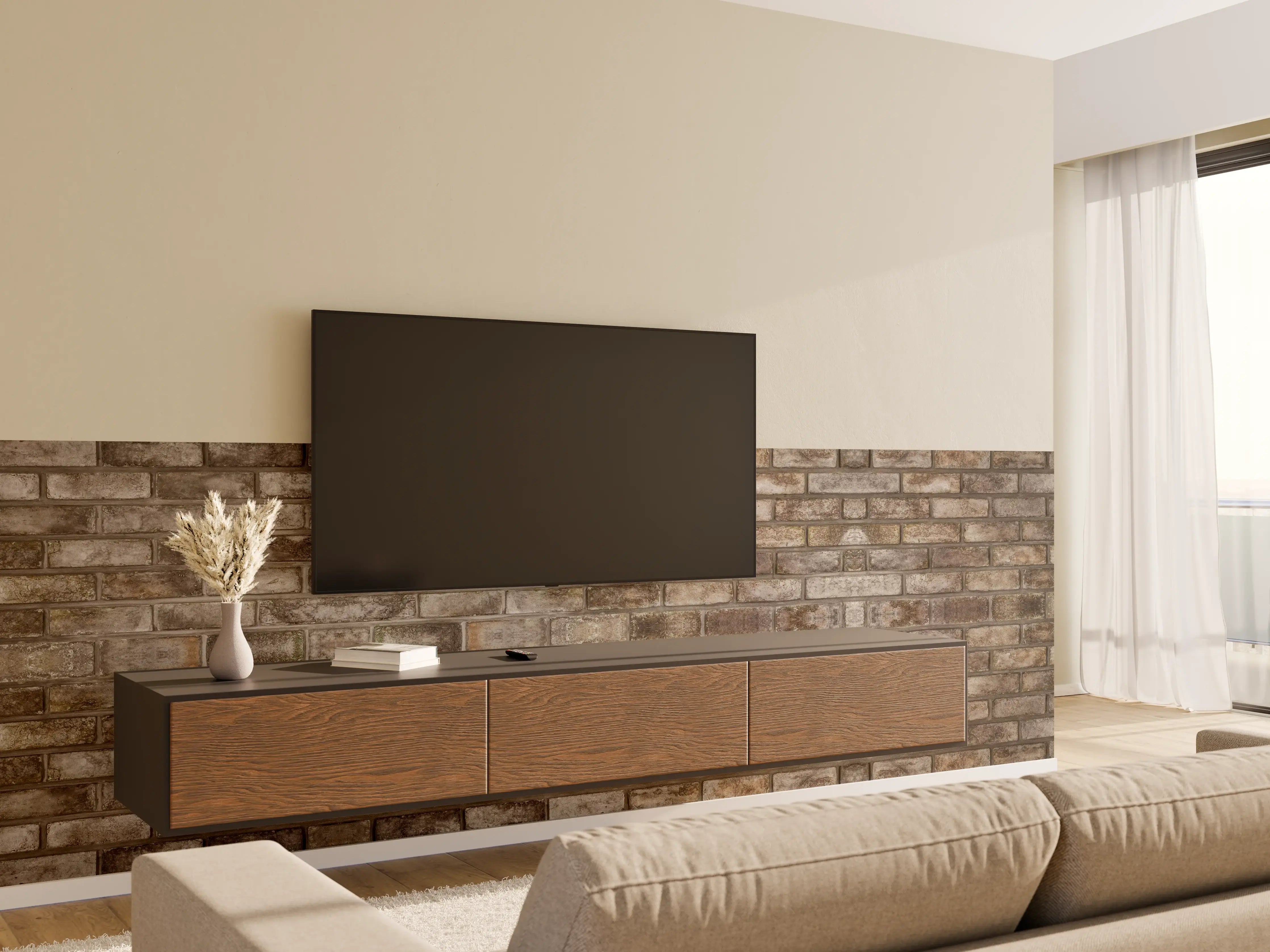 Wandverkleidung Wohnzimmer - Dunkle Steinmauer