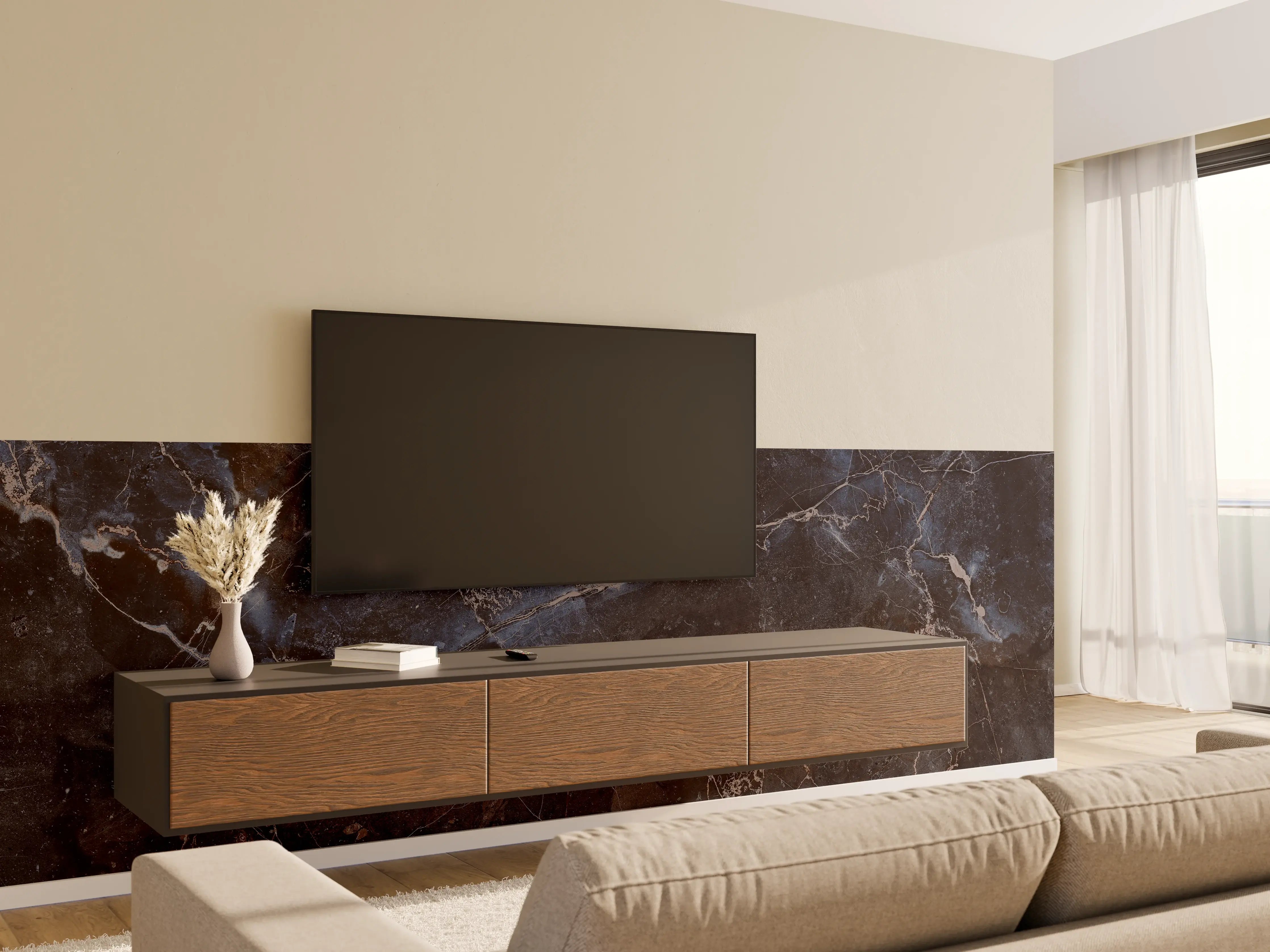 Wandverkleidung Wohnzimmer - Dunkler Marmor