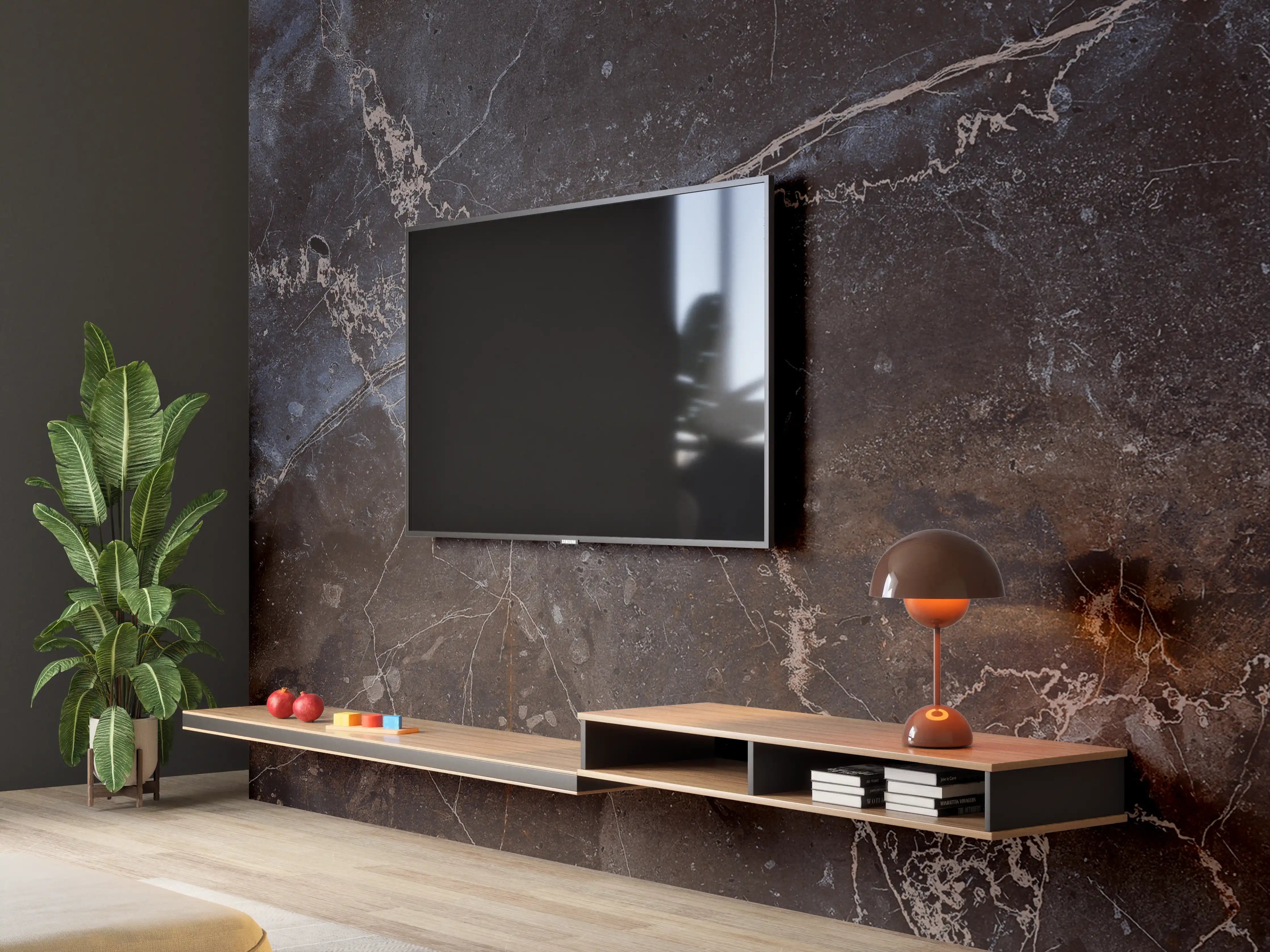 Wandverkleidung Wohnzimmer - Dunkler Marmor