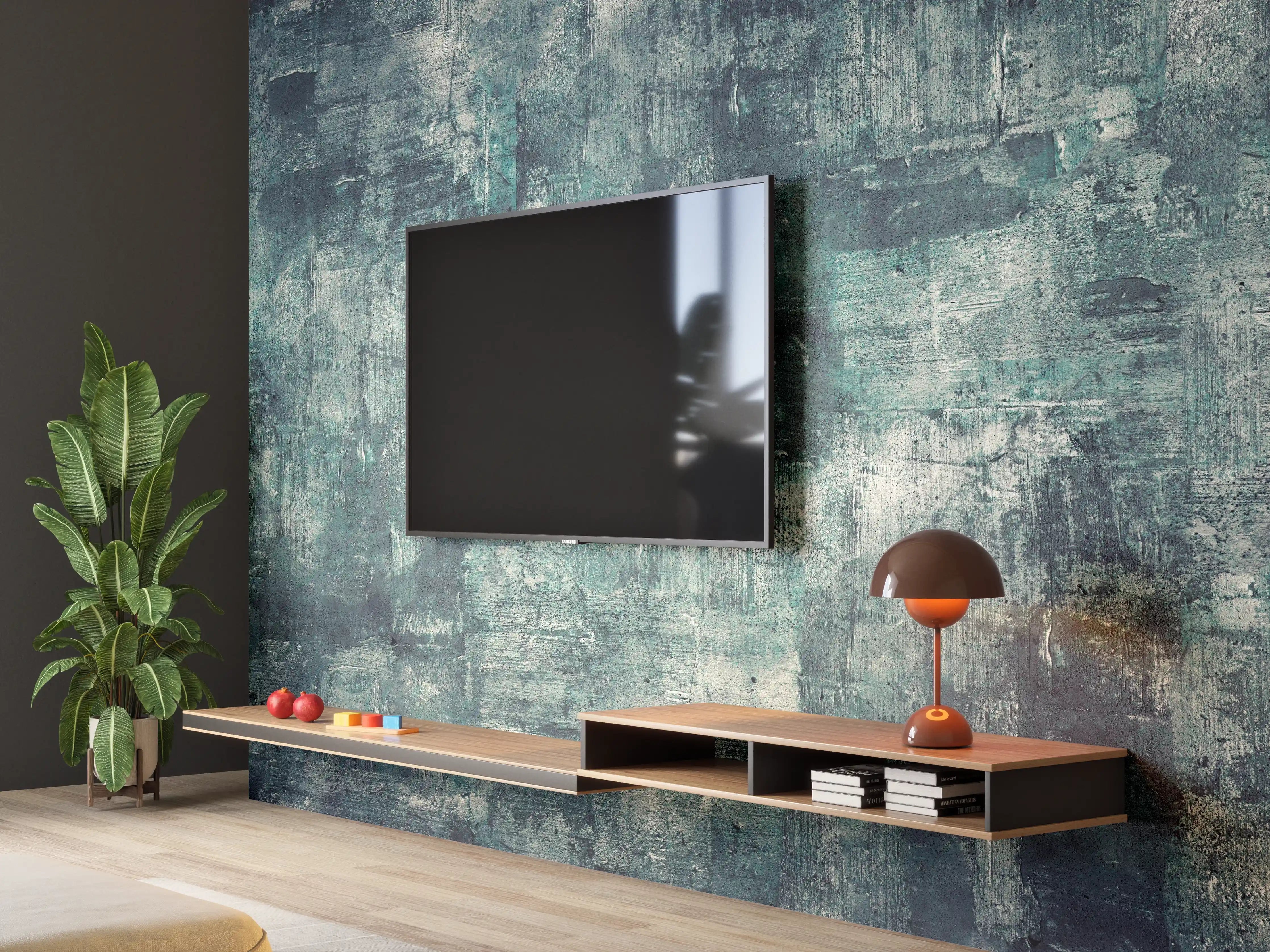 Wandverkleidung Wohnzimmer - Dunkler Öl-Farb Betonlook
