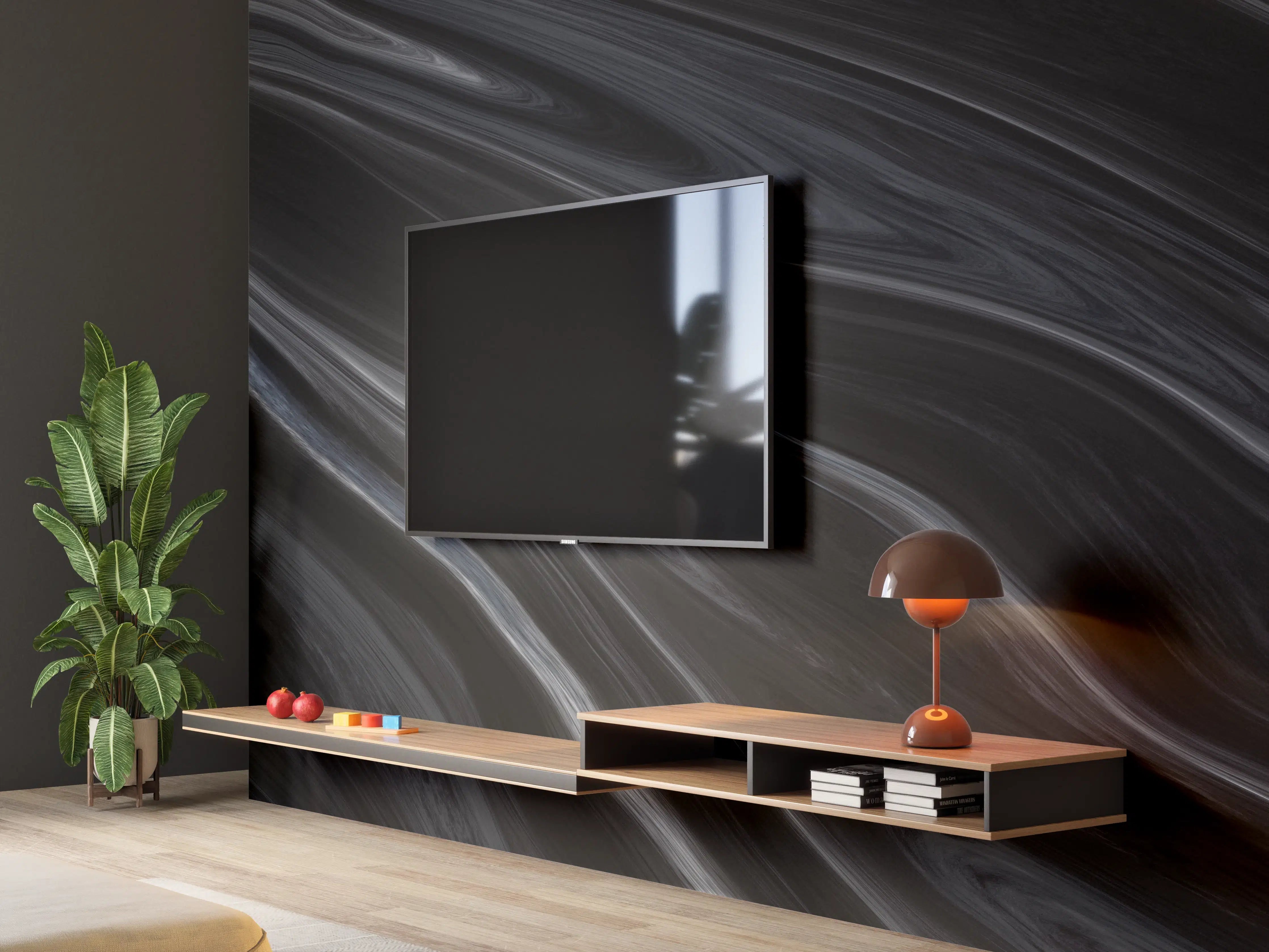 Wandverkleidung Wohnzimmer - Dunkler Seidenhintergrund