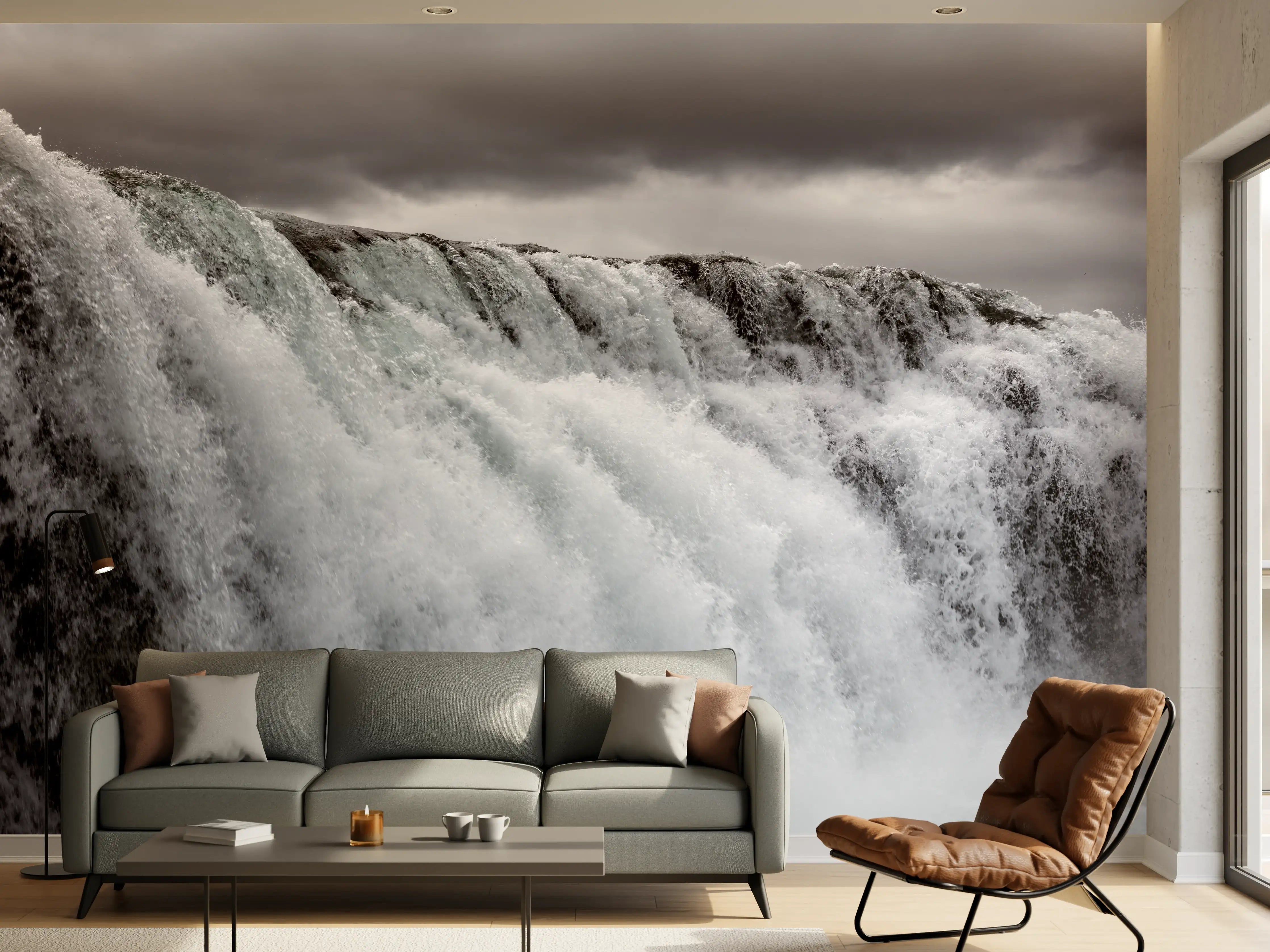 Wandverkleidung Wohnzimmer - Dunkler Wasserfall