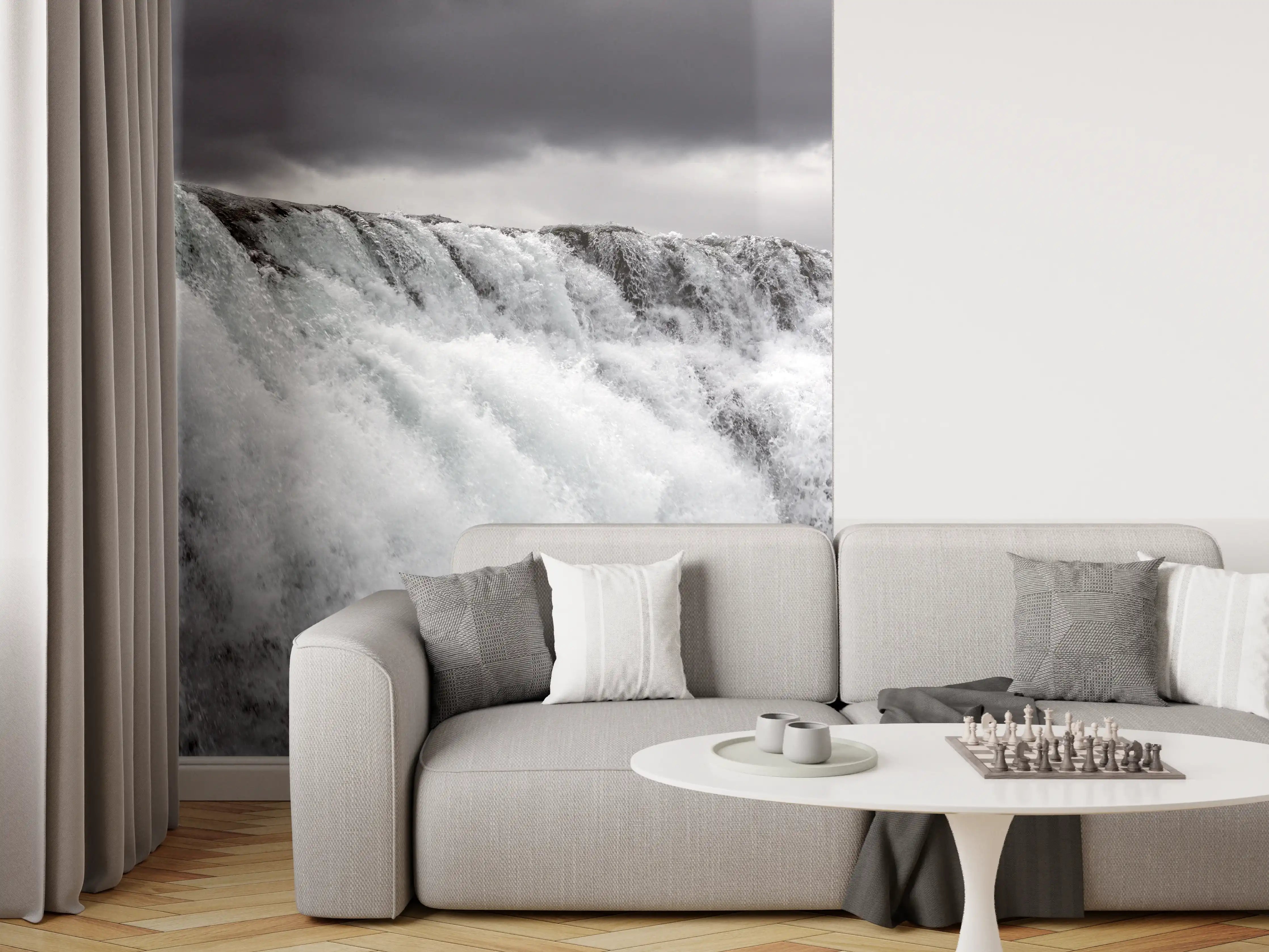 Wandverkleidung Wohnzimmer - Dunkler Wasserfall