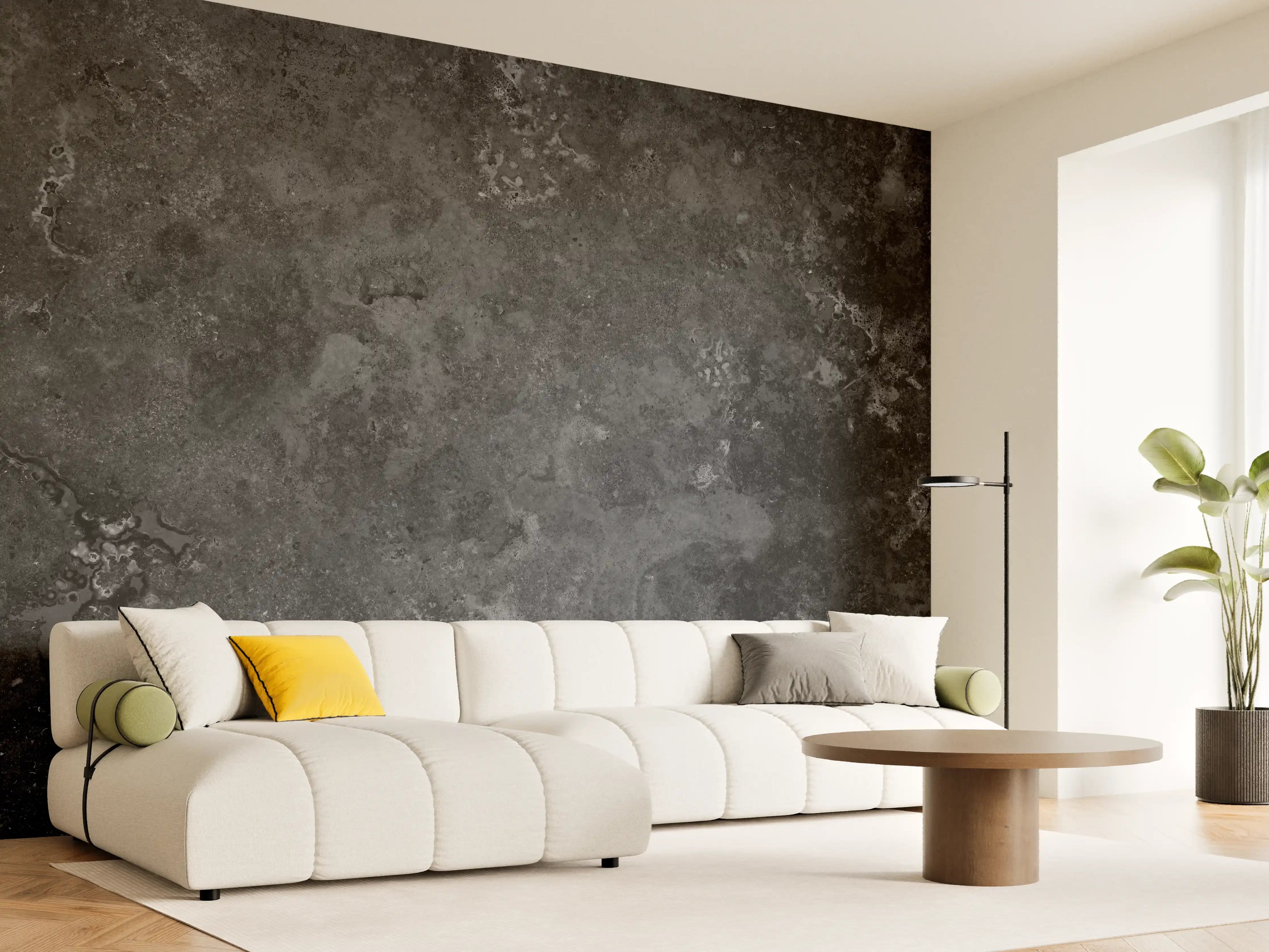 Wandverkleidung Wohnzimmer - Dunkles Marmor Stein Design