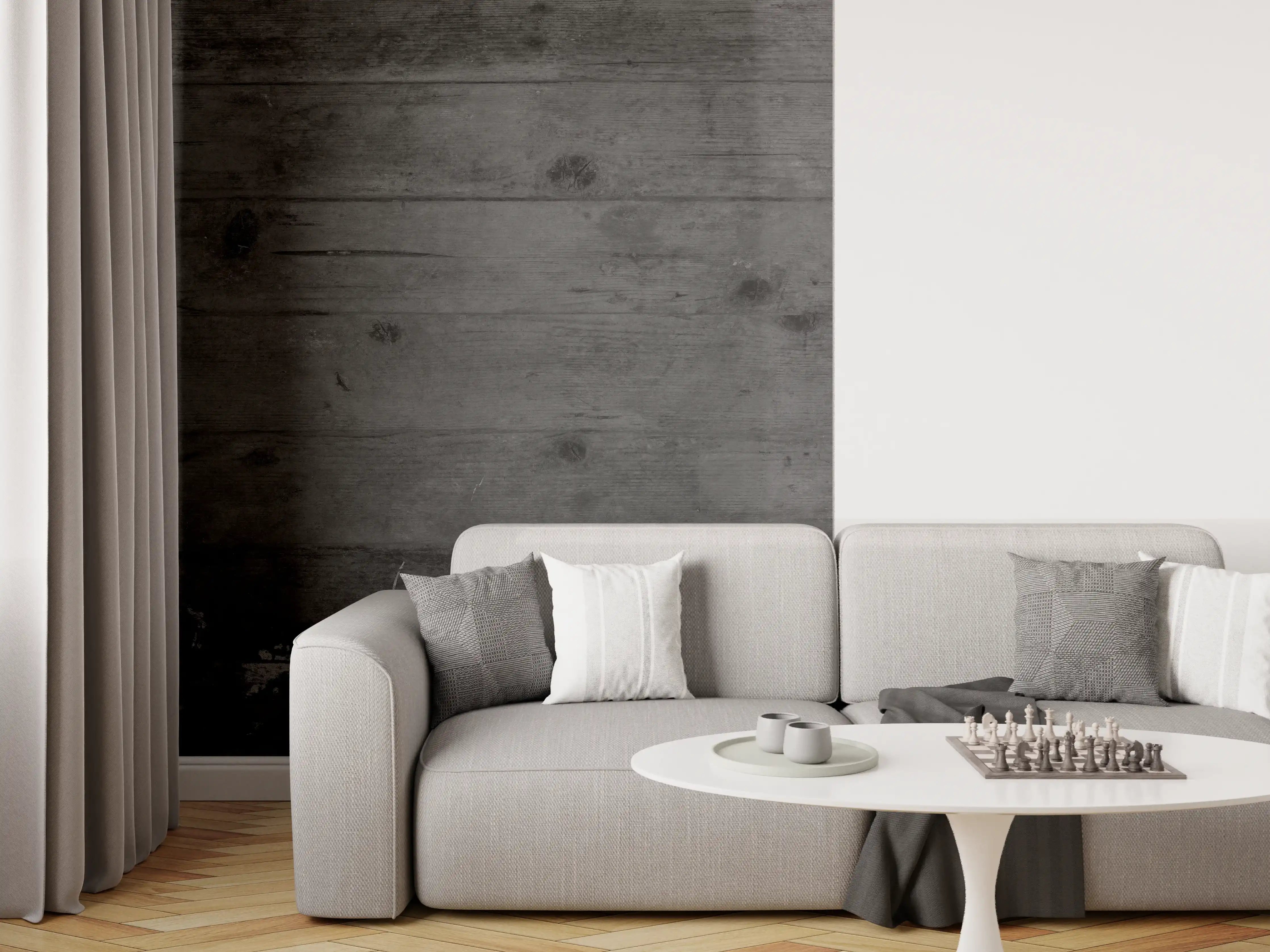 Wandverkleidung Wohnzimmer - Dunkles altes Hartholz