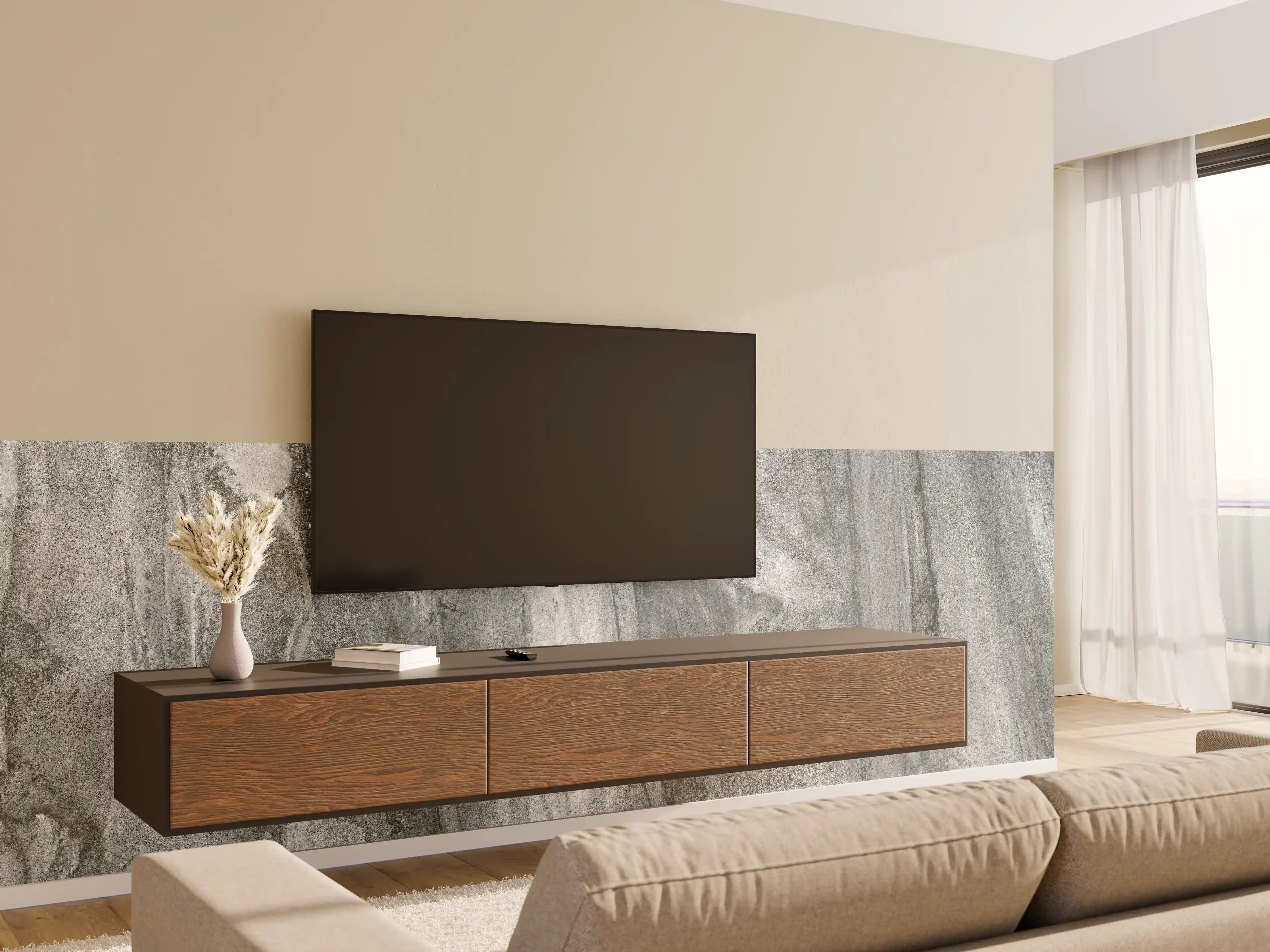 Wandverkleidung Wohnzimmer - Edel Graue Marmor Textur