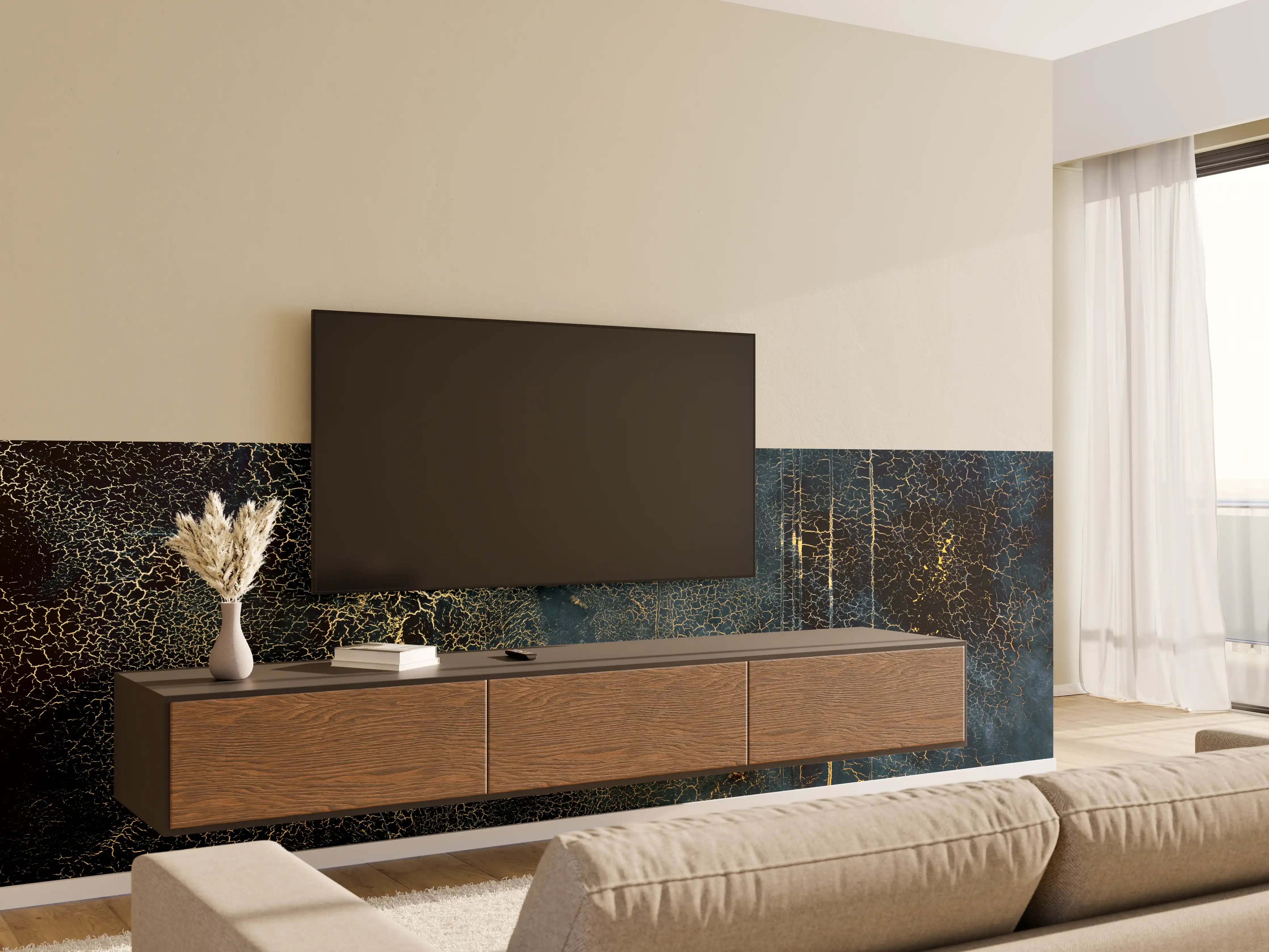 Wandverkleidung Wohnzimmer - Edel-Rissige Textur mit Craquelé- Effekt