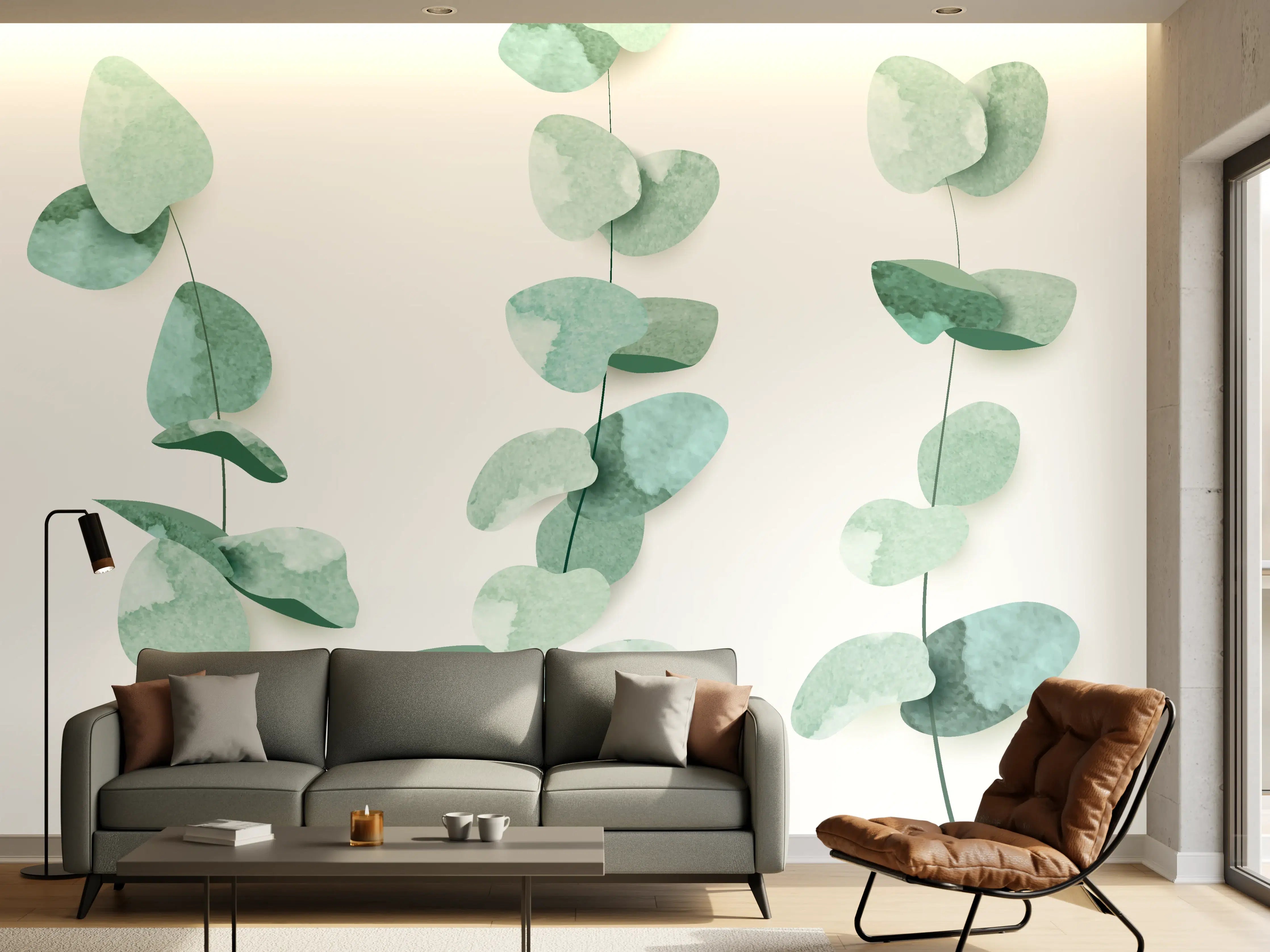 Wandverkleidung Wohnzimmer - Edelgrün Eukalyptuszweige