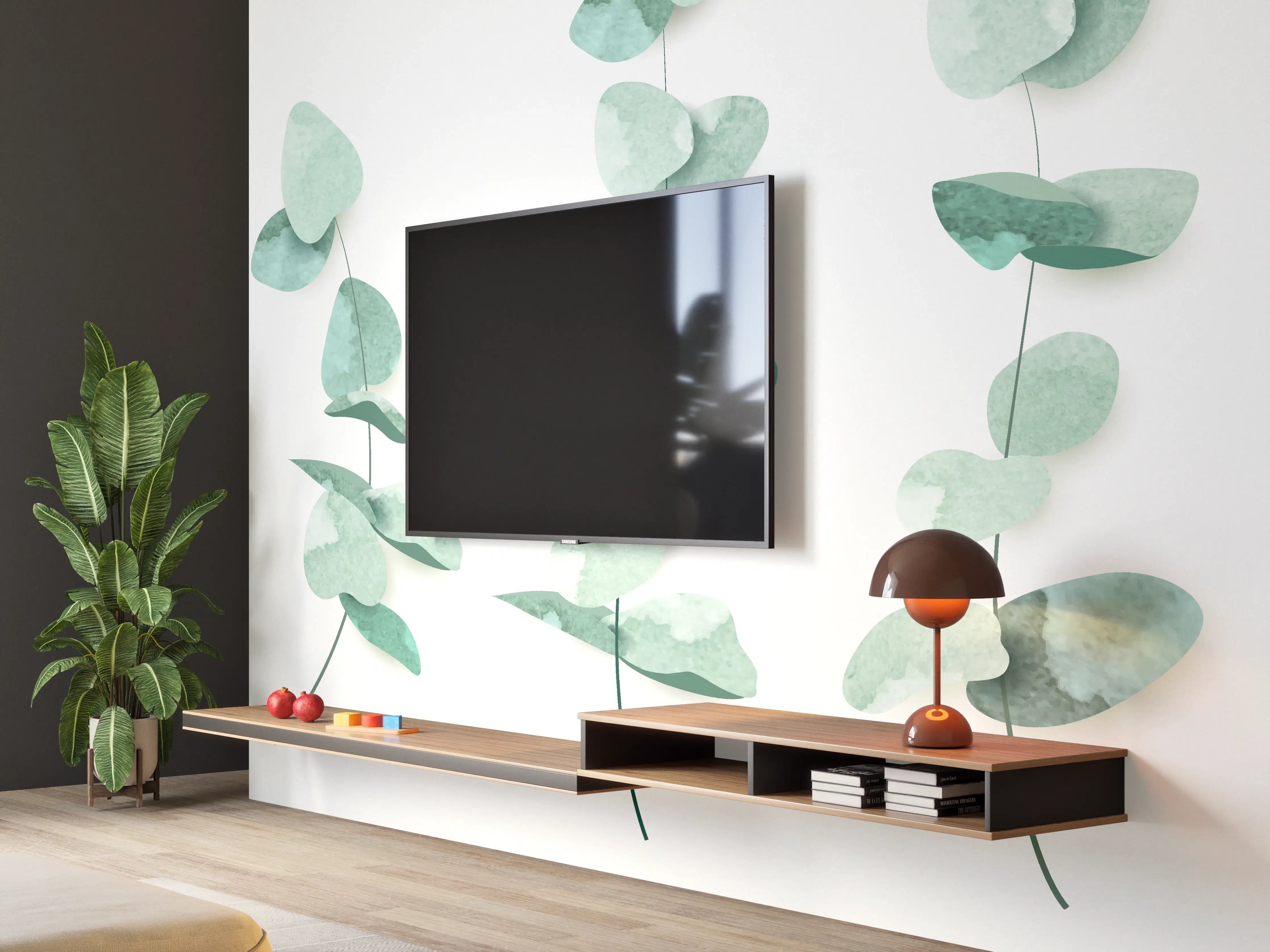 Wandverkleidung Wohnzimmer - Edelgrün Eukalyptuszweige