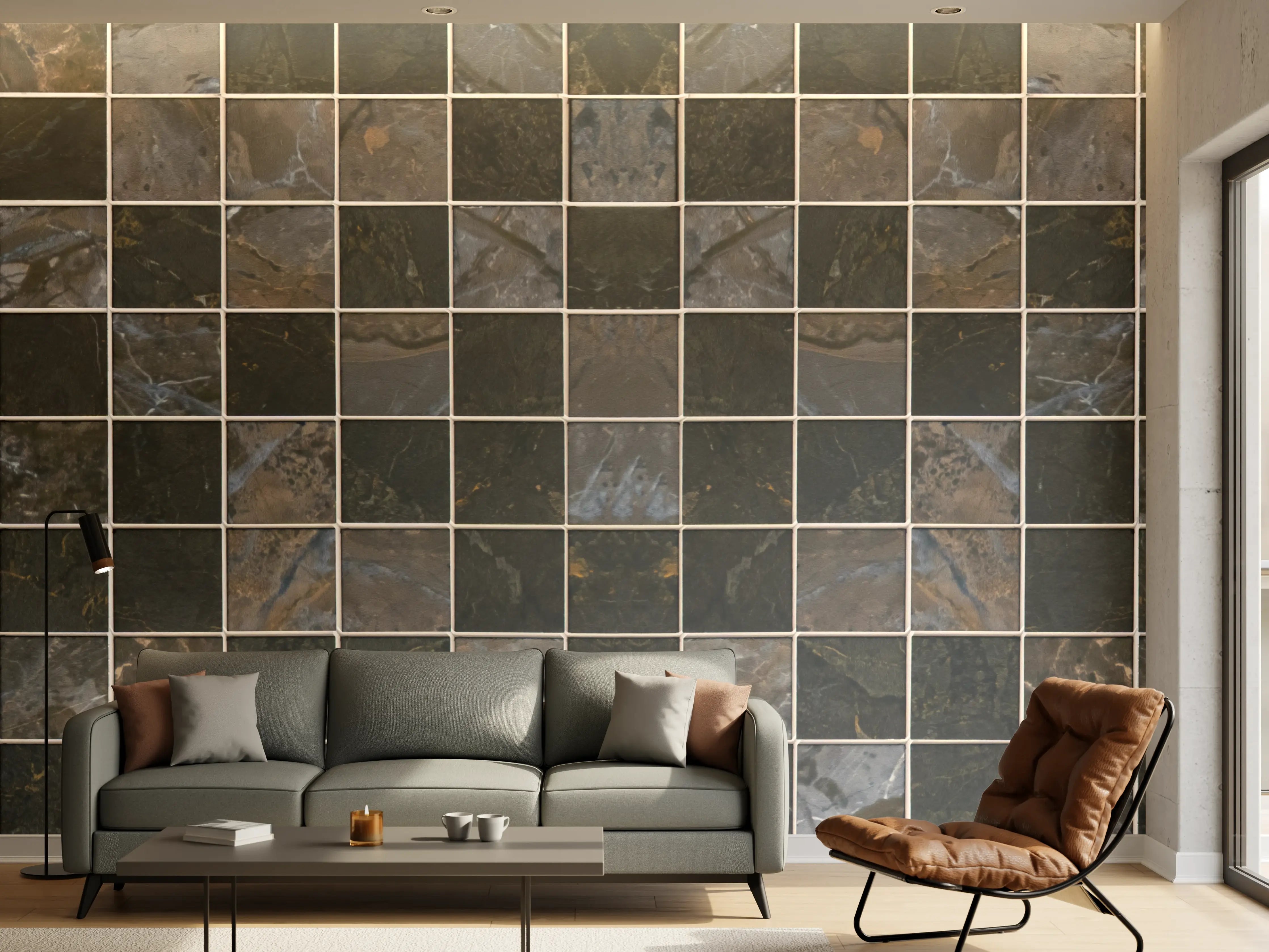 Wandverkleidung Wohnzimmer - Edle Mosaikfliese in Grau und Schwarz