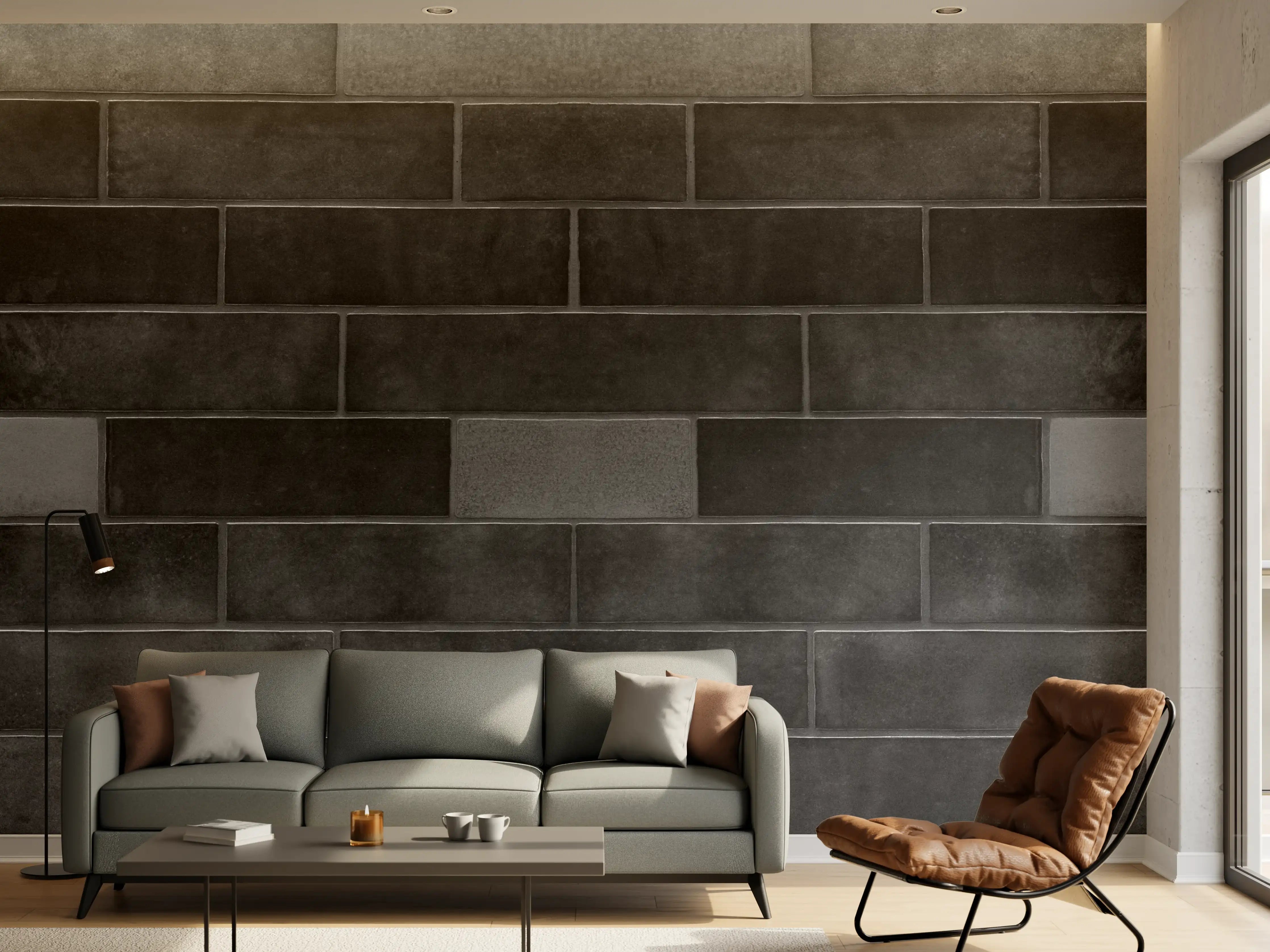 Wandverkleidung Wohnzimmer - Edle Schwarze Ziegel