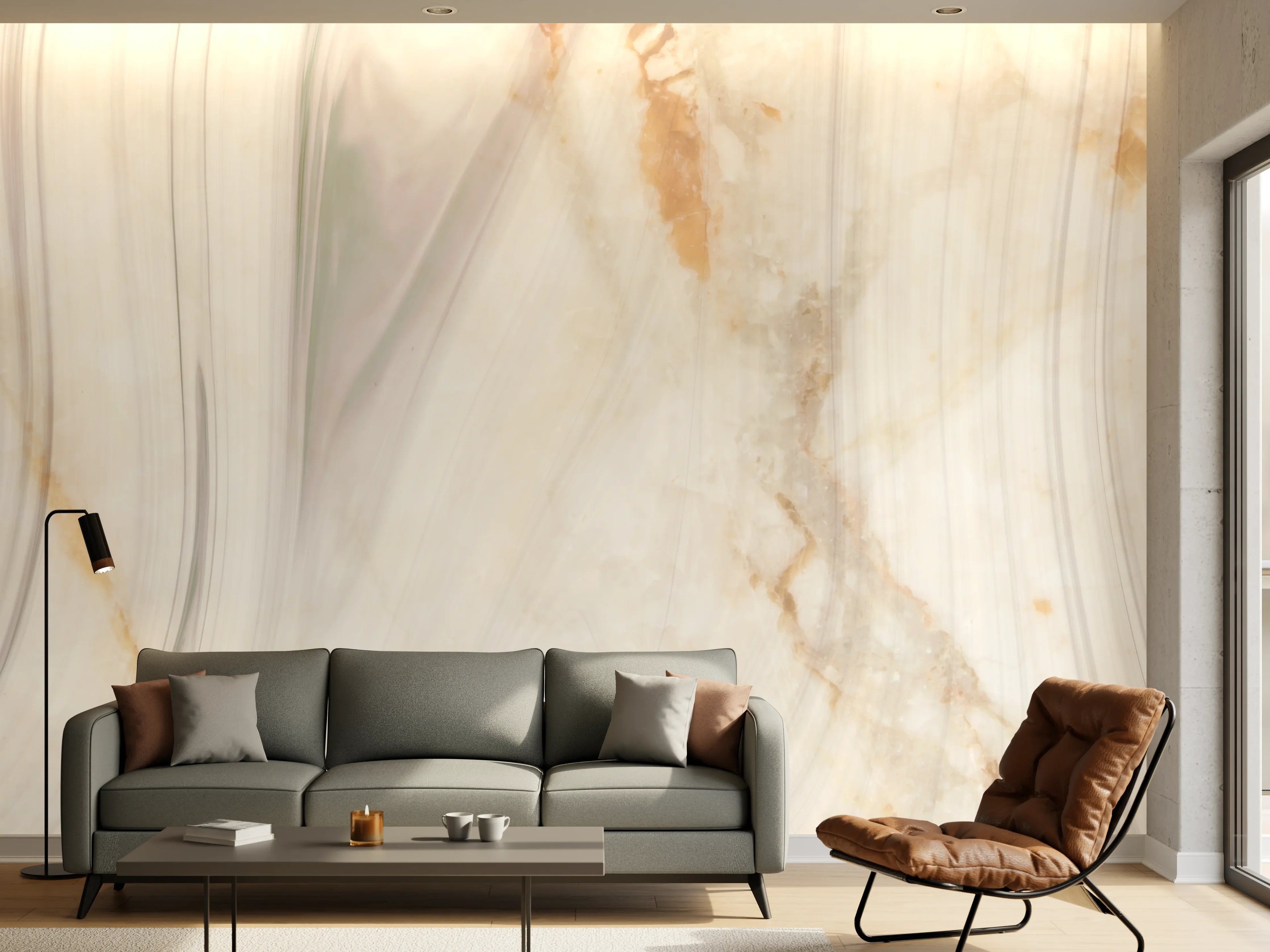 Wandverkleidung Wohnzimmer - Edle bräunliche Marmorierung