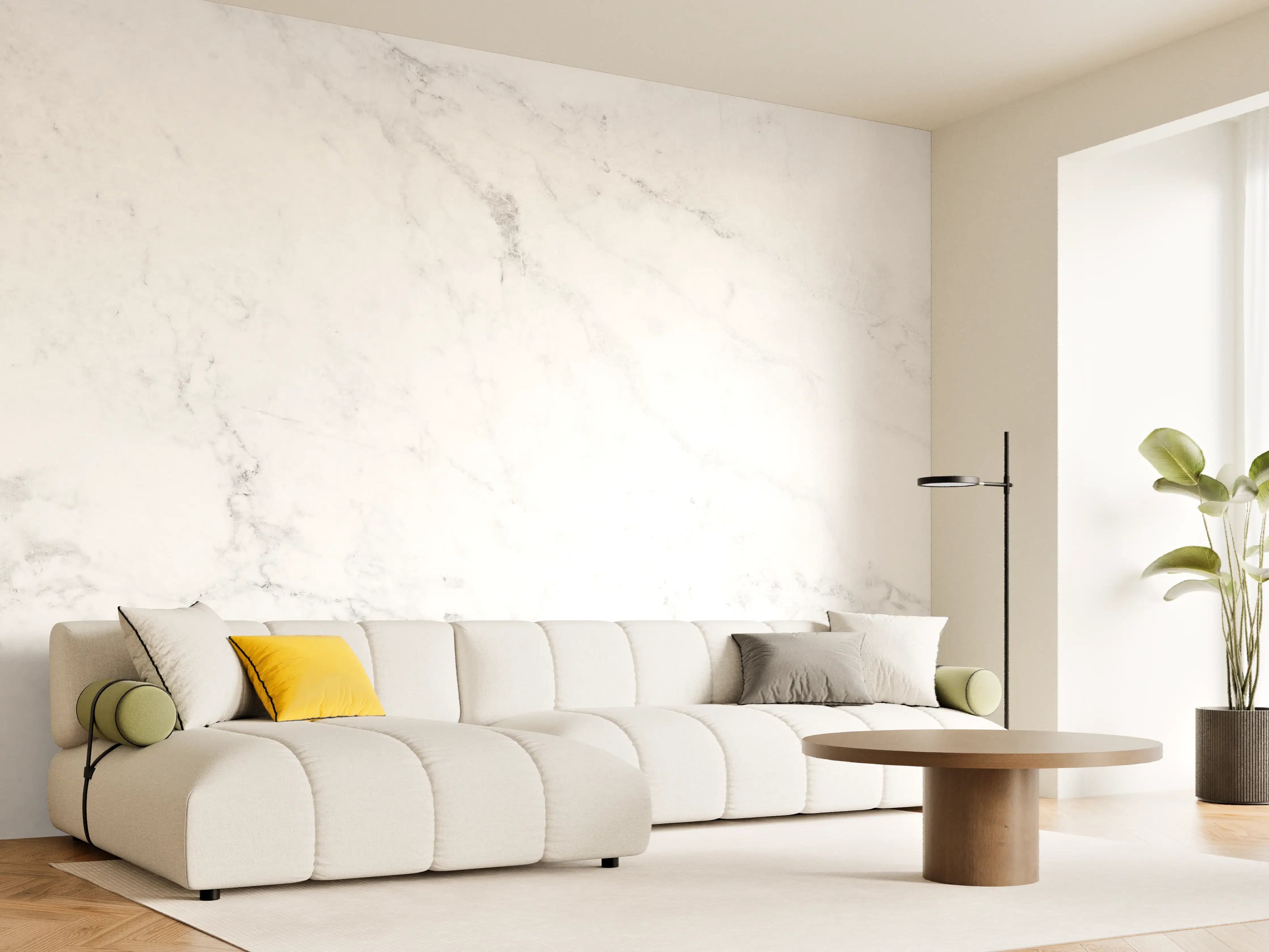 Wandverkleidung Wohnzimmer - Edler Weiß-Marmor-Effekt