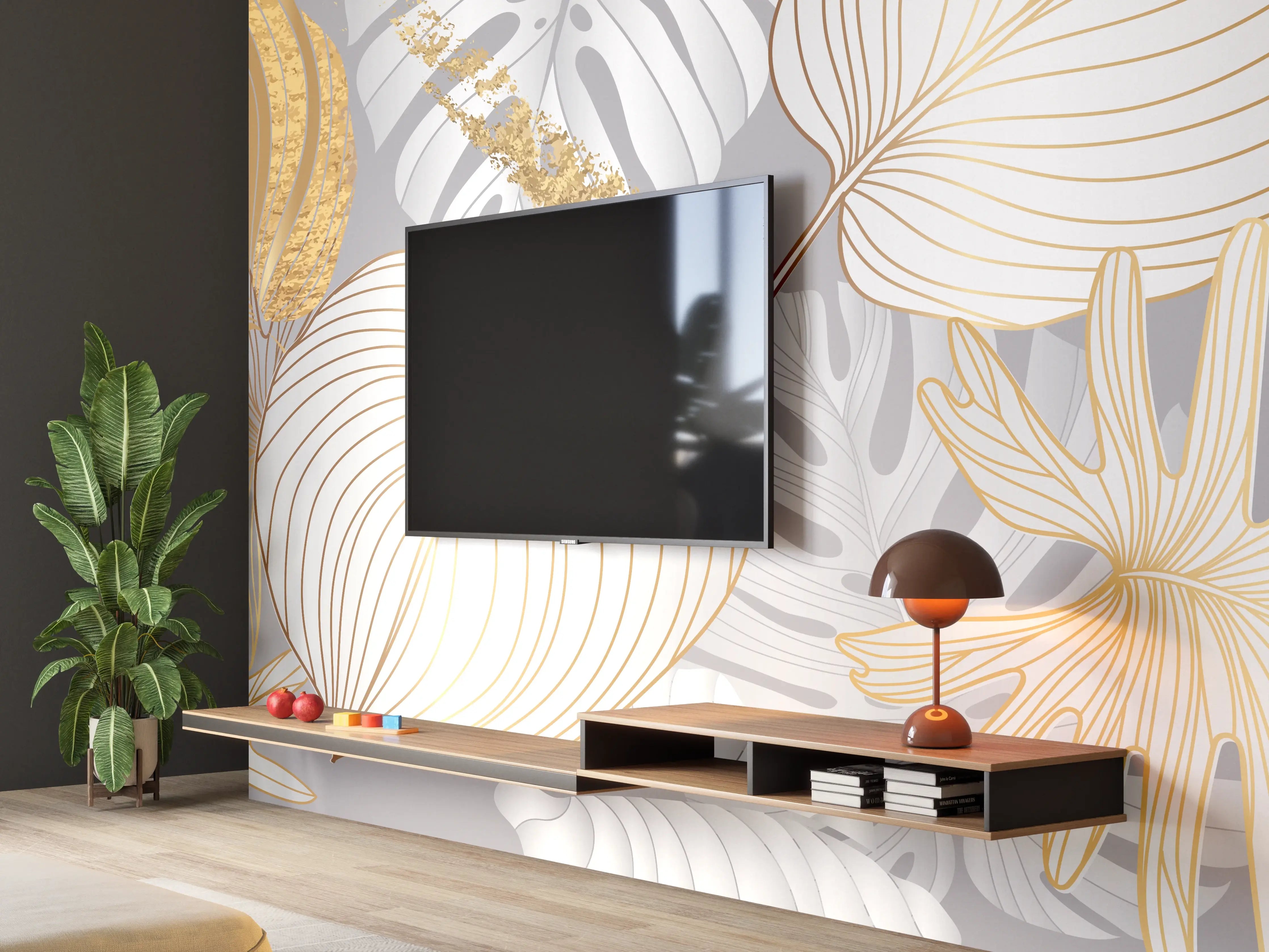 Wandverkleidung Wohnzimmer - Edles Gold-Blatt-Design