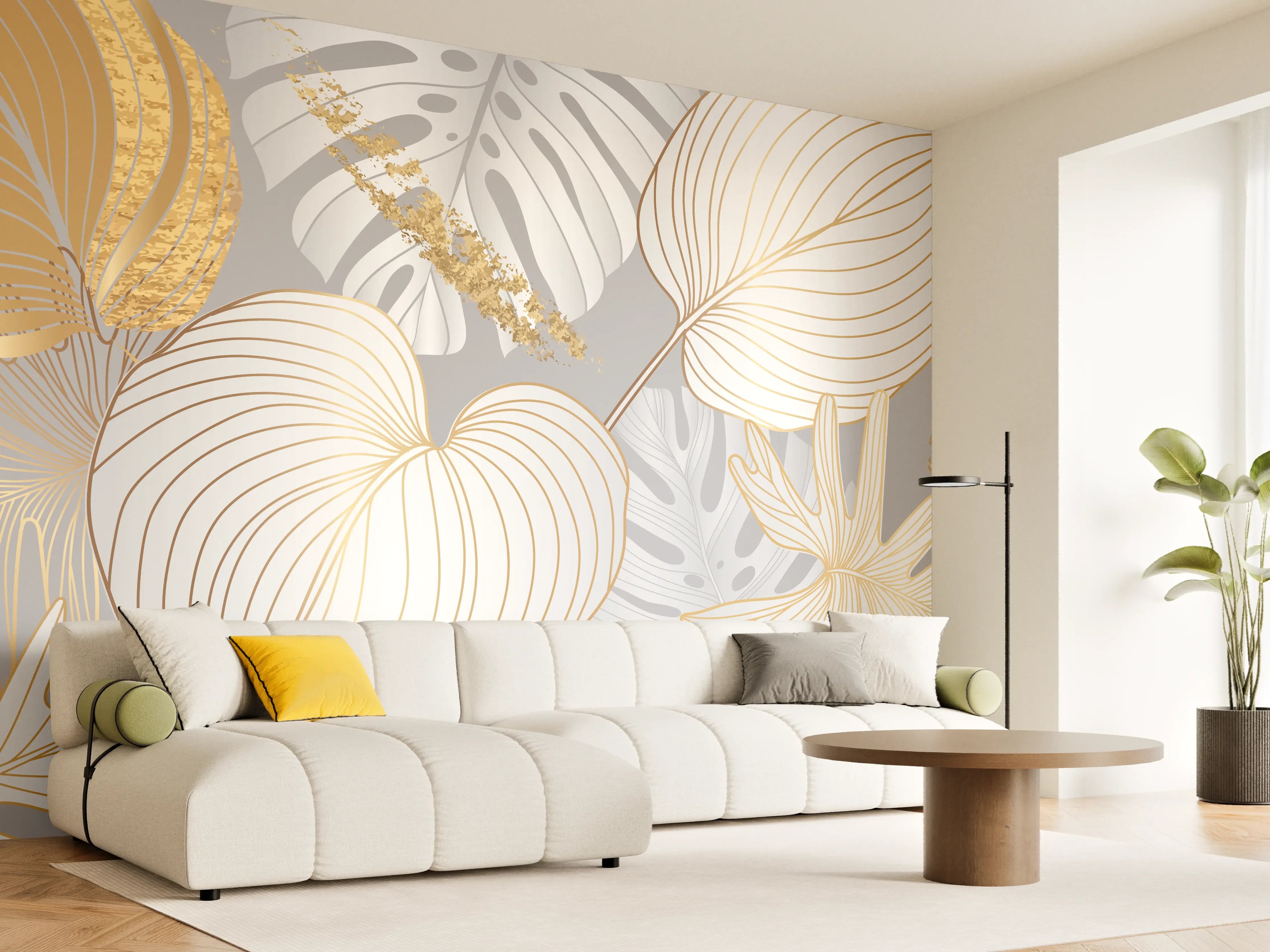 Wandverkleidung Wohnzimmer - Edles Gold-Blatt-Design