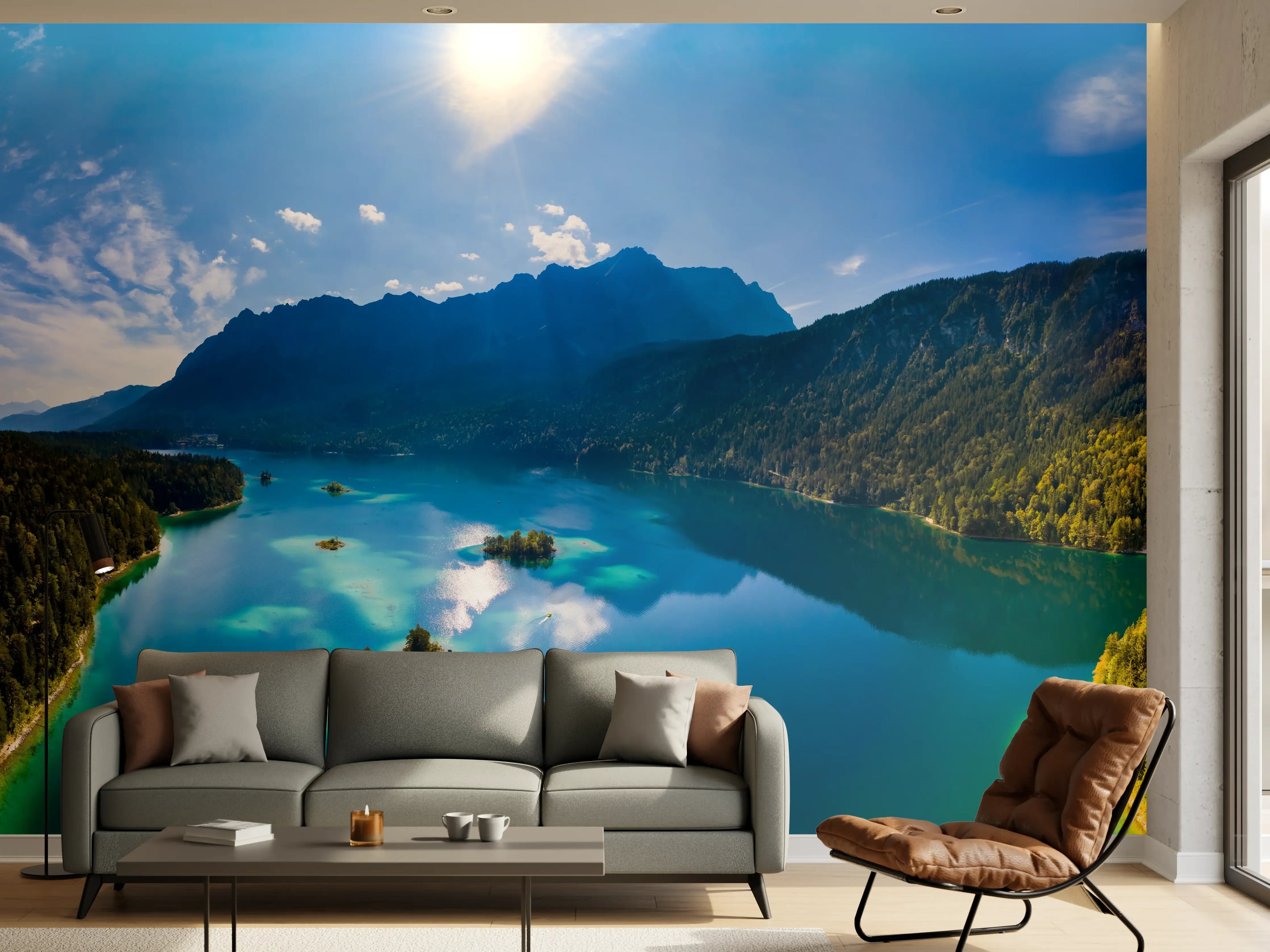 Wandverkleidung Wohnzimmer - Eibsees mit der Zugspitze im Hintergrund