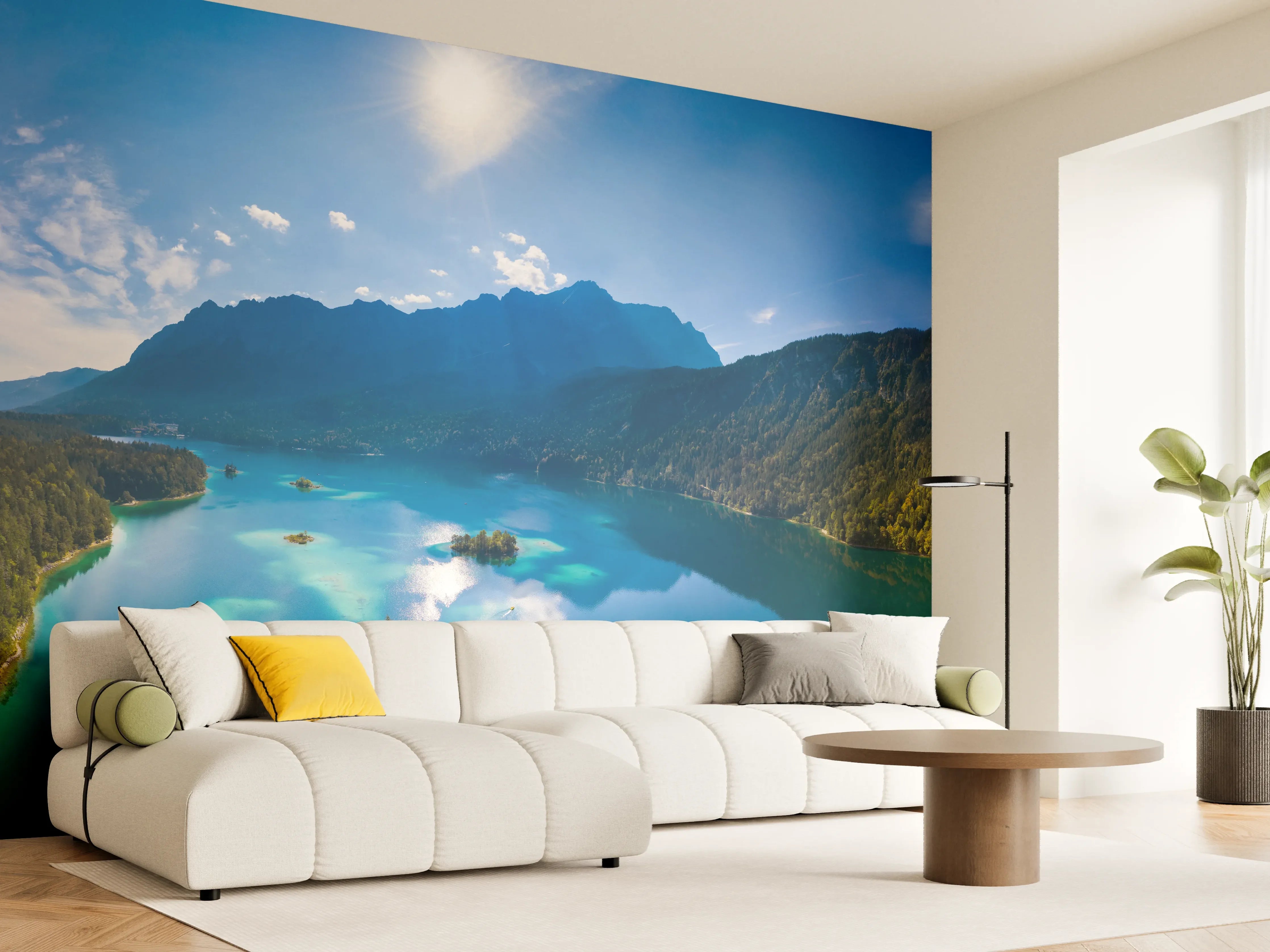 Wandverkleidung Wohnzimmer - Eibsees mit der Zugspitze im Hintergrund