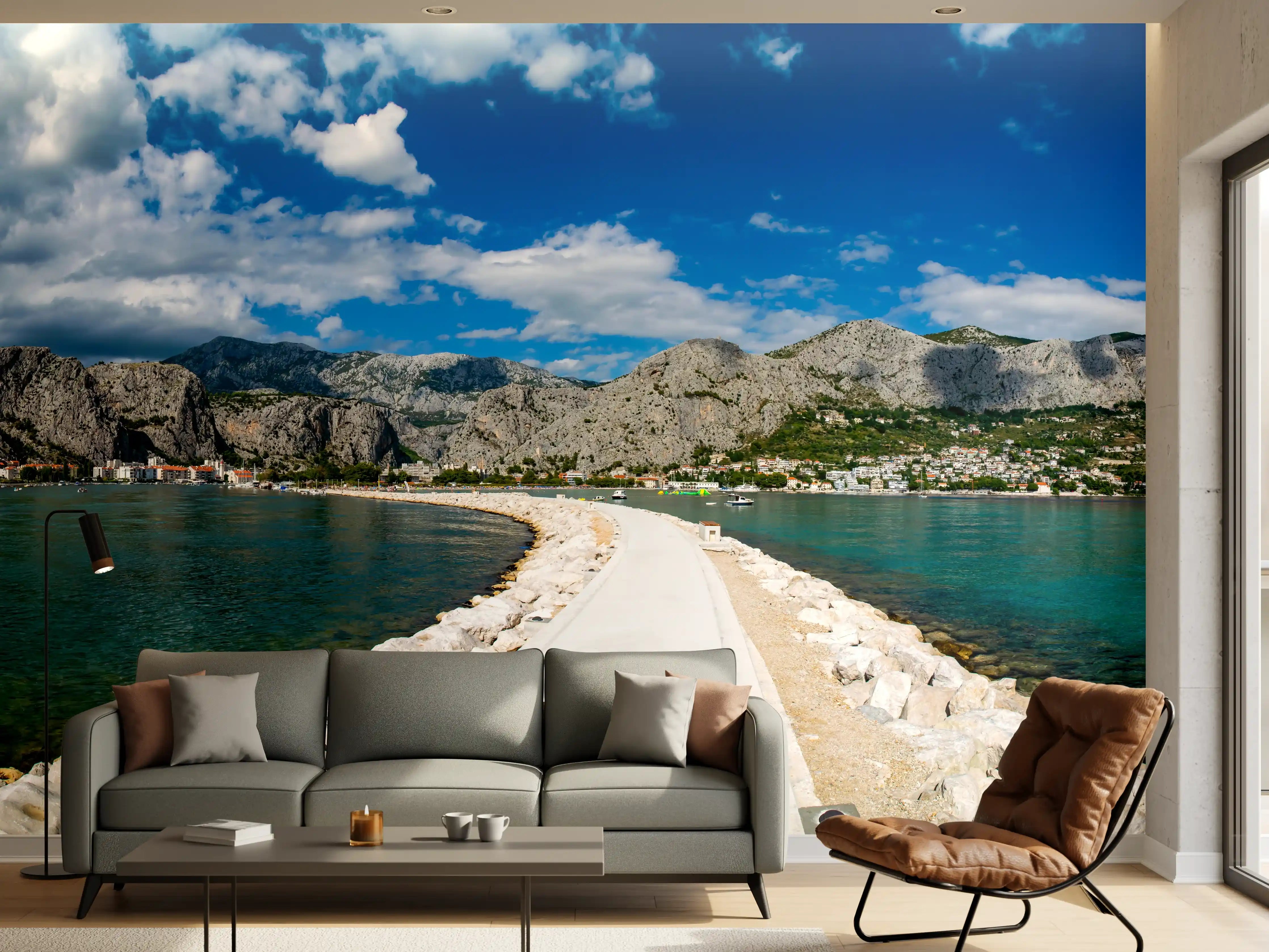 Wandverkleidung Wohnzimmer - Ein Panoramabild von Omis - Kroatien