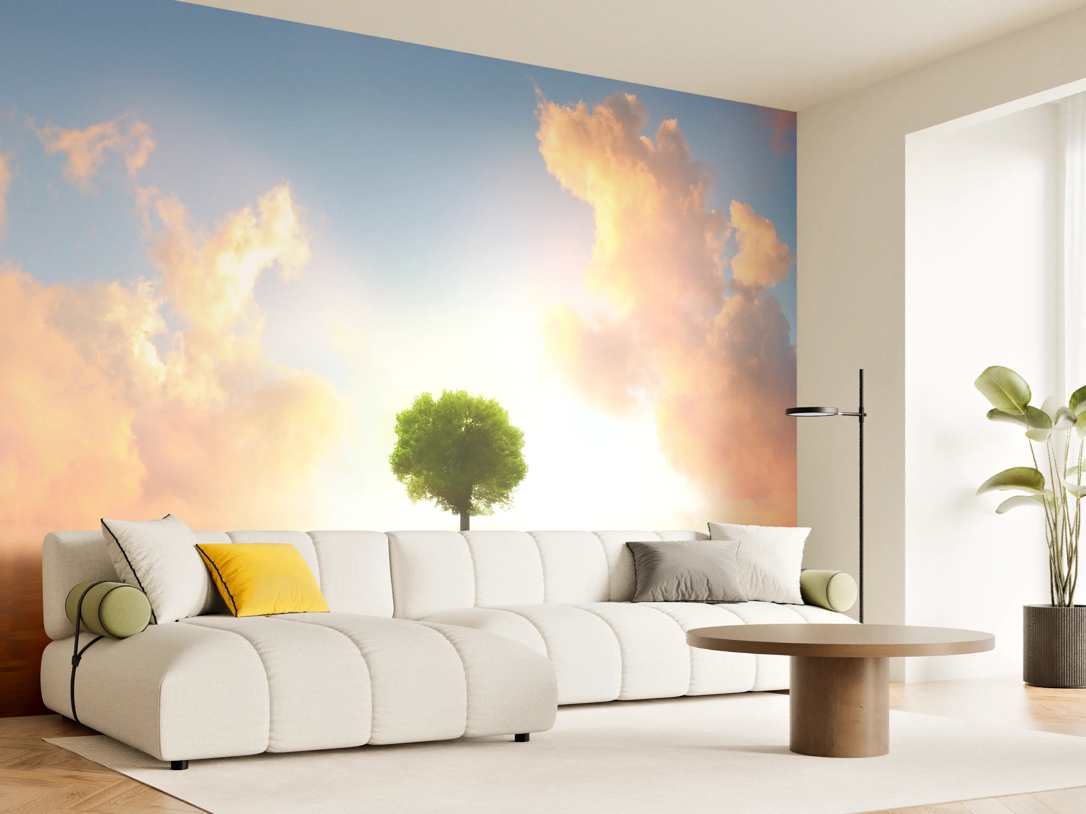 Wandverkleidung Wohnzimmer - Ein wunderschöner Sonnenuntergang mit einsamer Baum