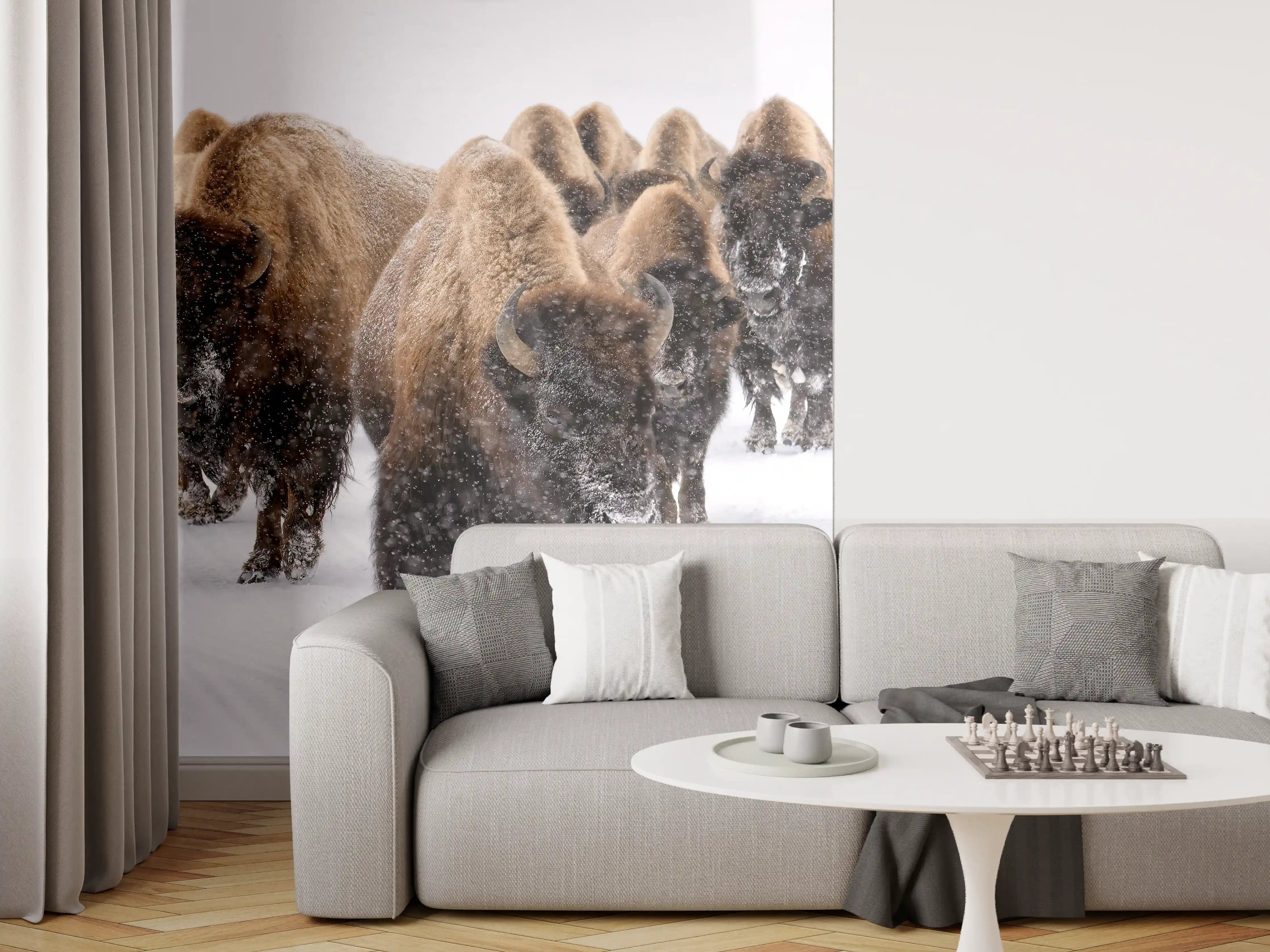 Wandverkleidung Wohnzimmer - Eine Bison Herde