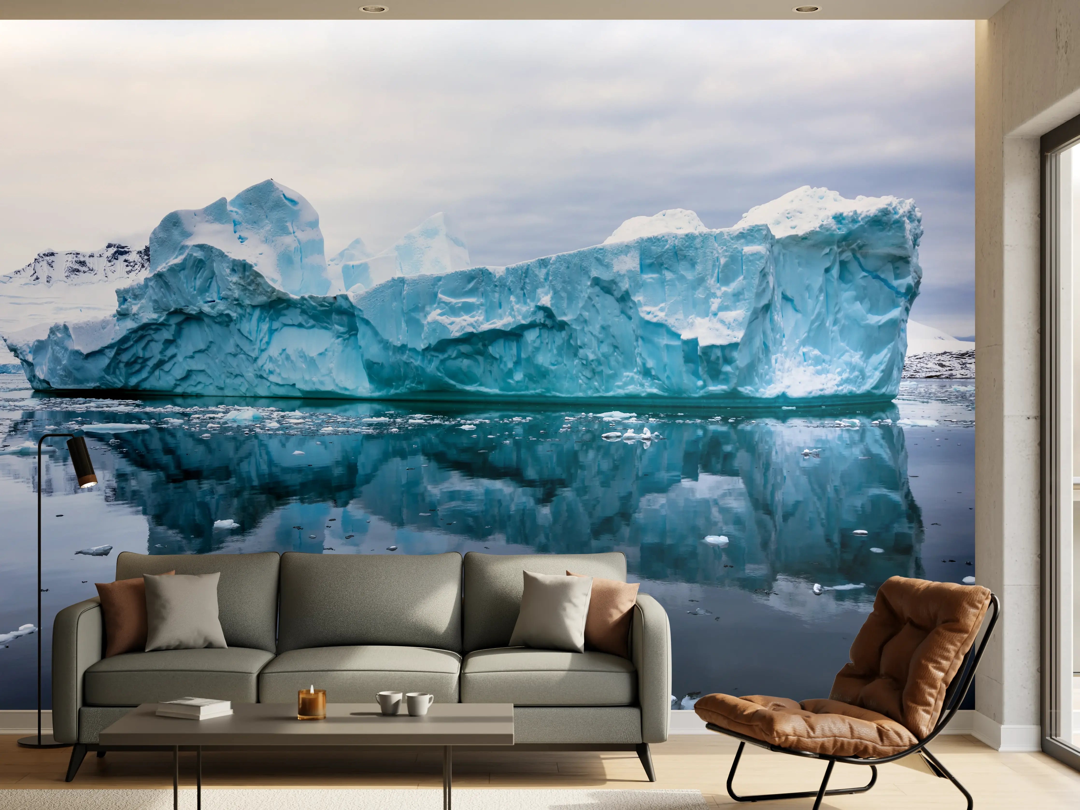 Wandverkleidung Wohnzimmer - Eisberg und seine Spiegelung im Wasser