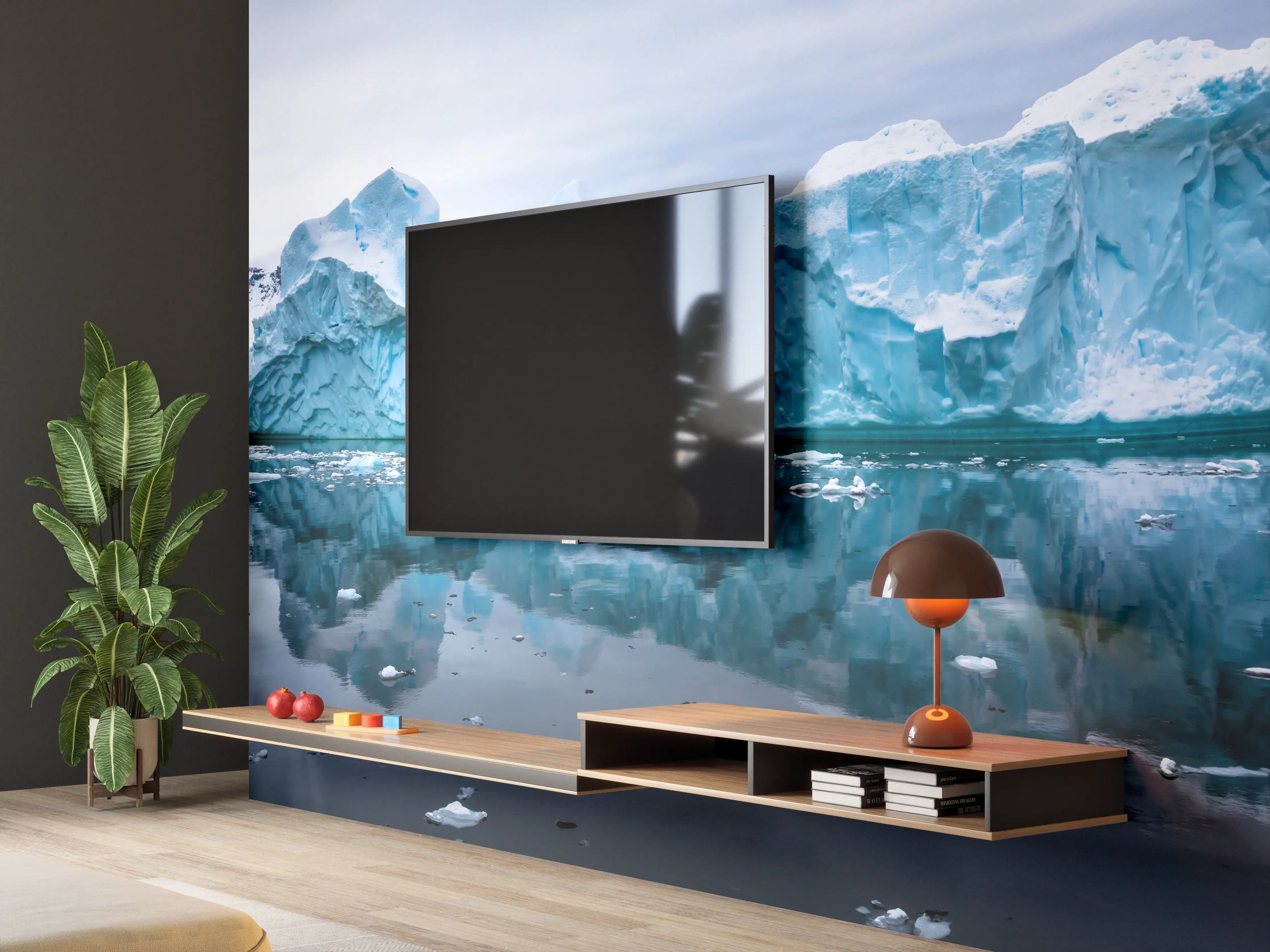 Wandverkleidung Wohnzimmer - Eisberg und seine Spiegelung im Wasser