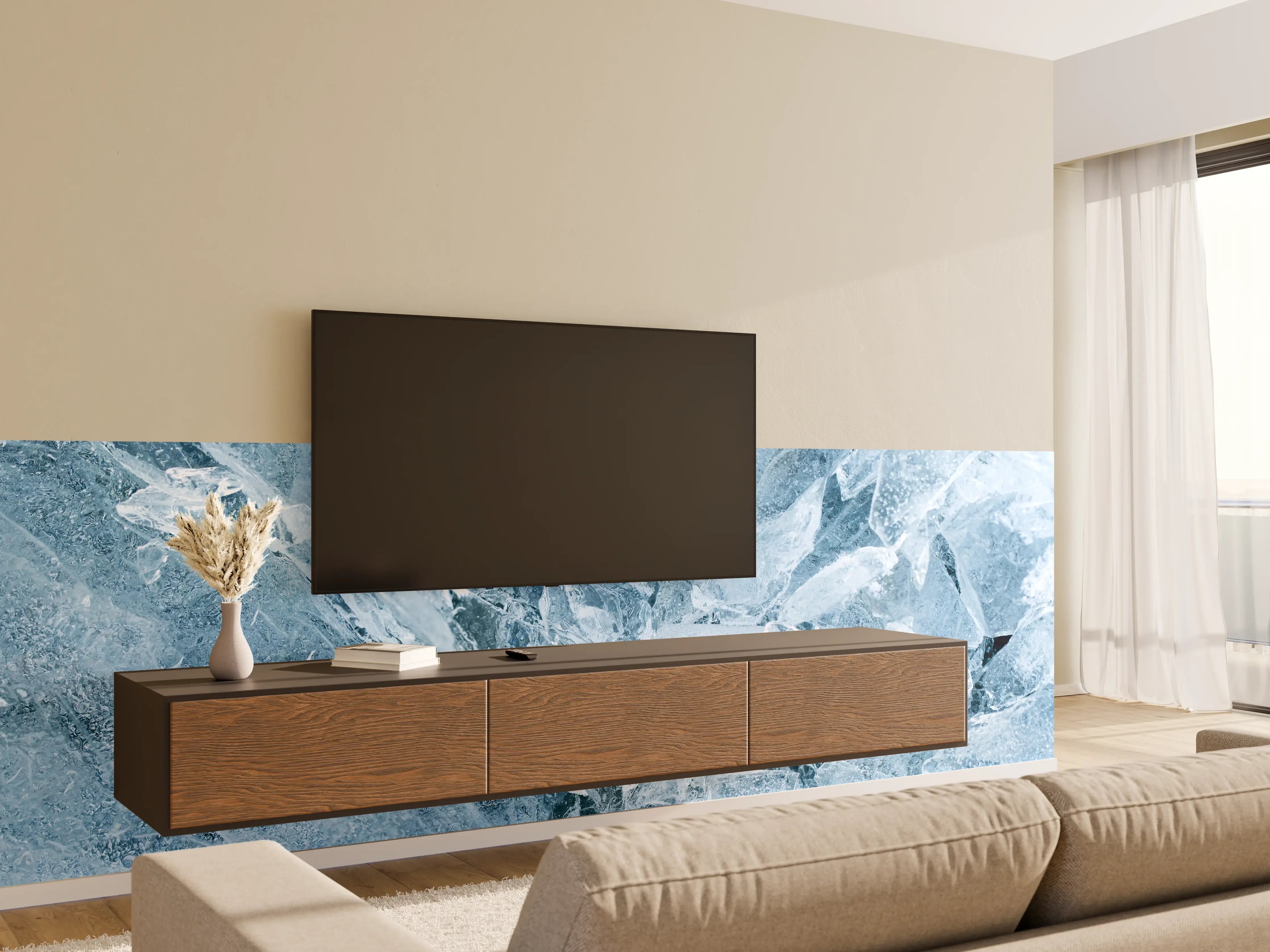 Wandverkleidung Wohnzimmer - Eisige Bruchstelle mit kristallklaren Details