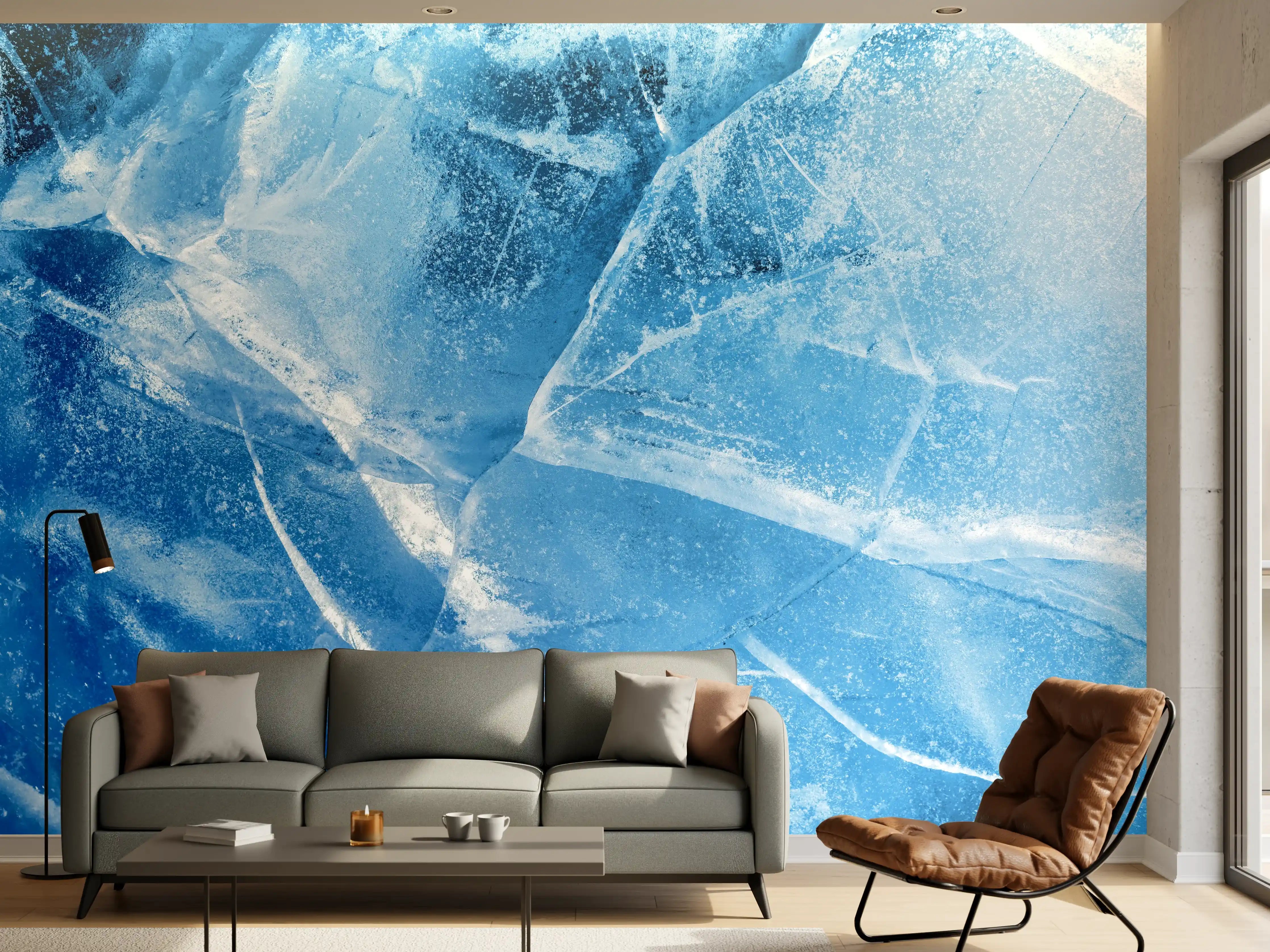 Wandverkleidung Wohnzimmer - Eisige Kristalle in Blau
