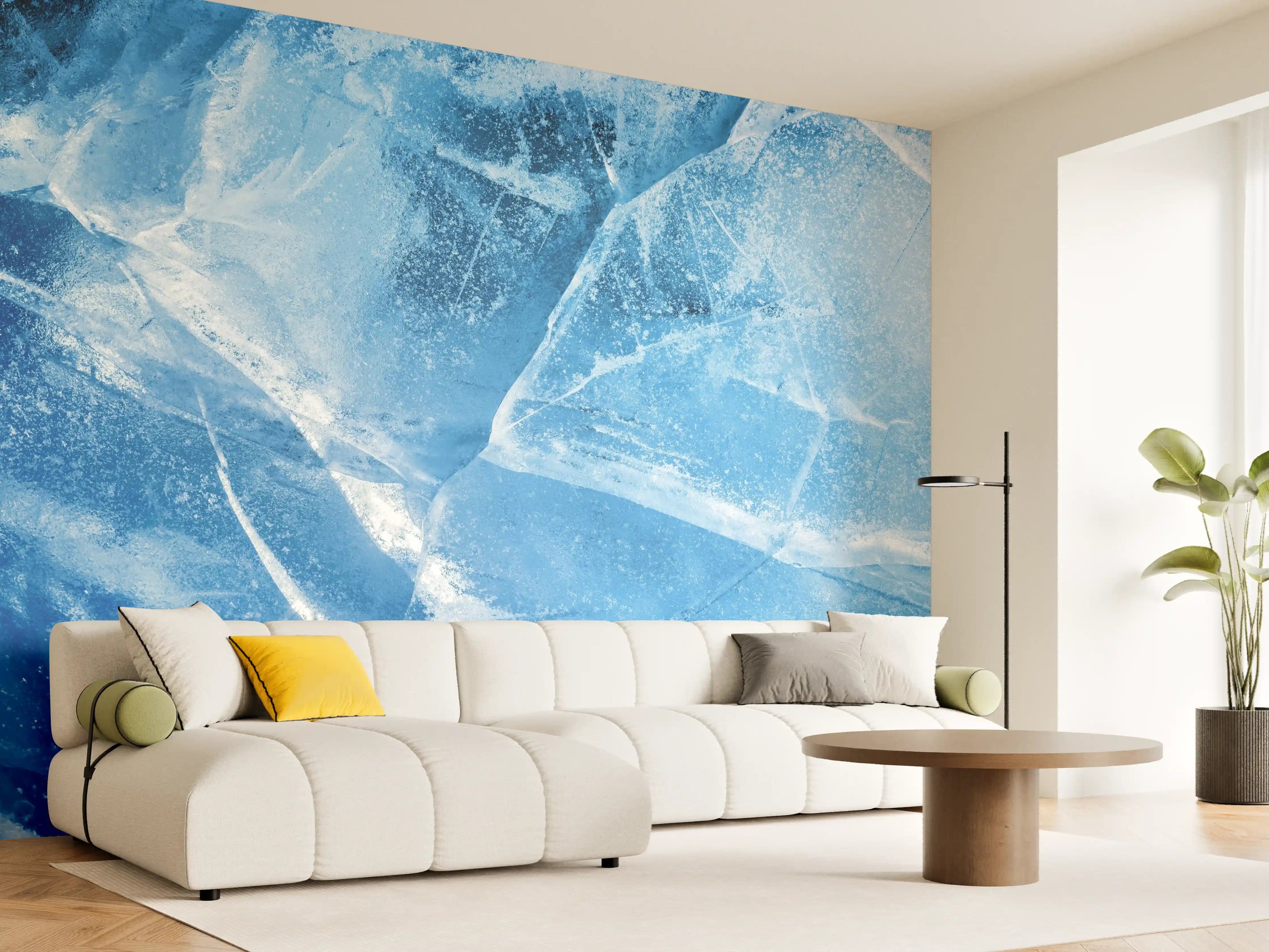 Wandverkleidung Wohnzimmer - Eisige Kristalle in Blau
