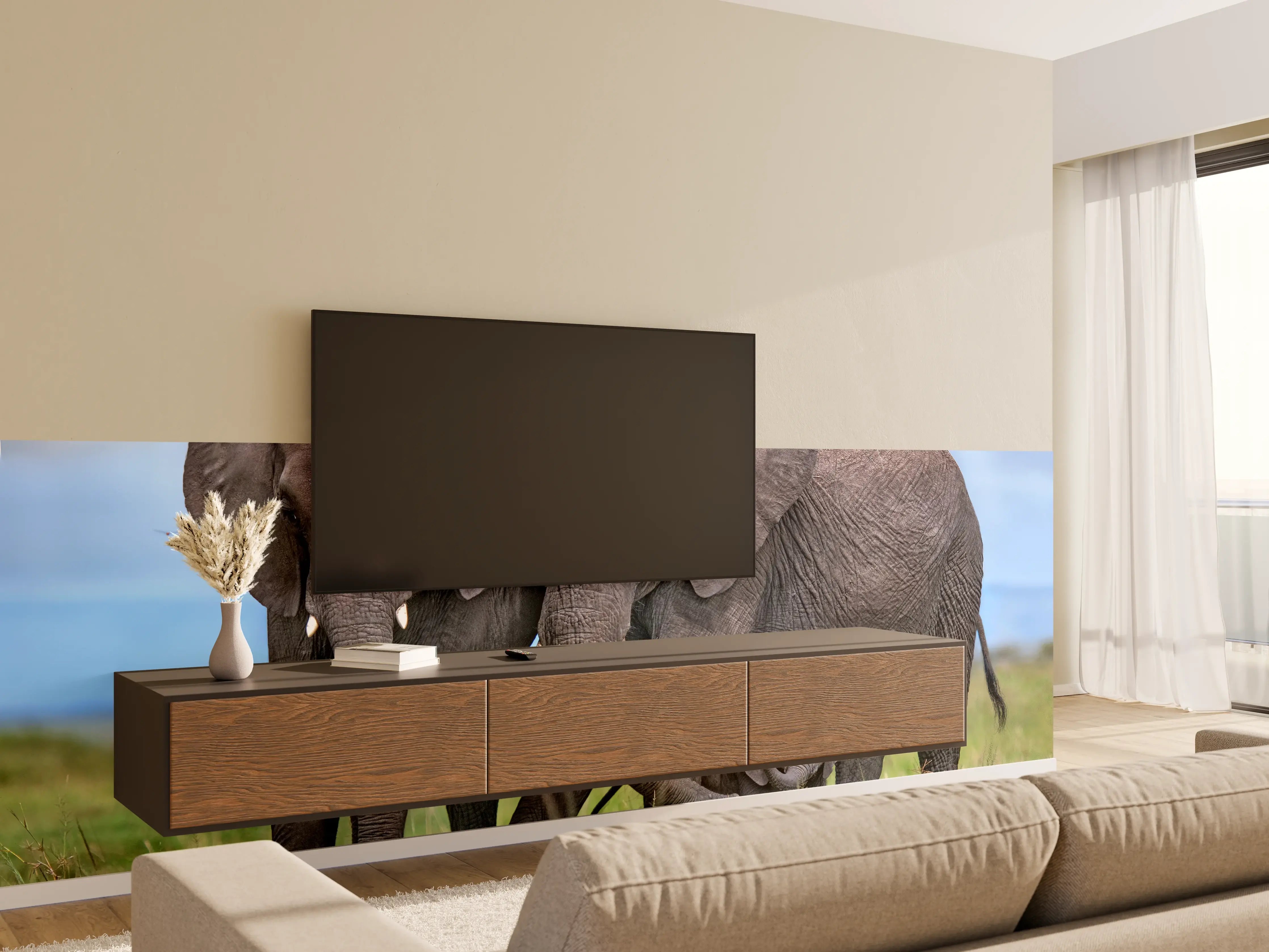 Wandverkleidung Wohnzimmer - Elefanten Familie - Afrika