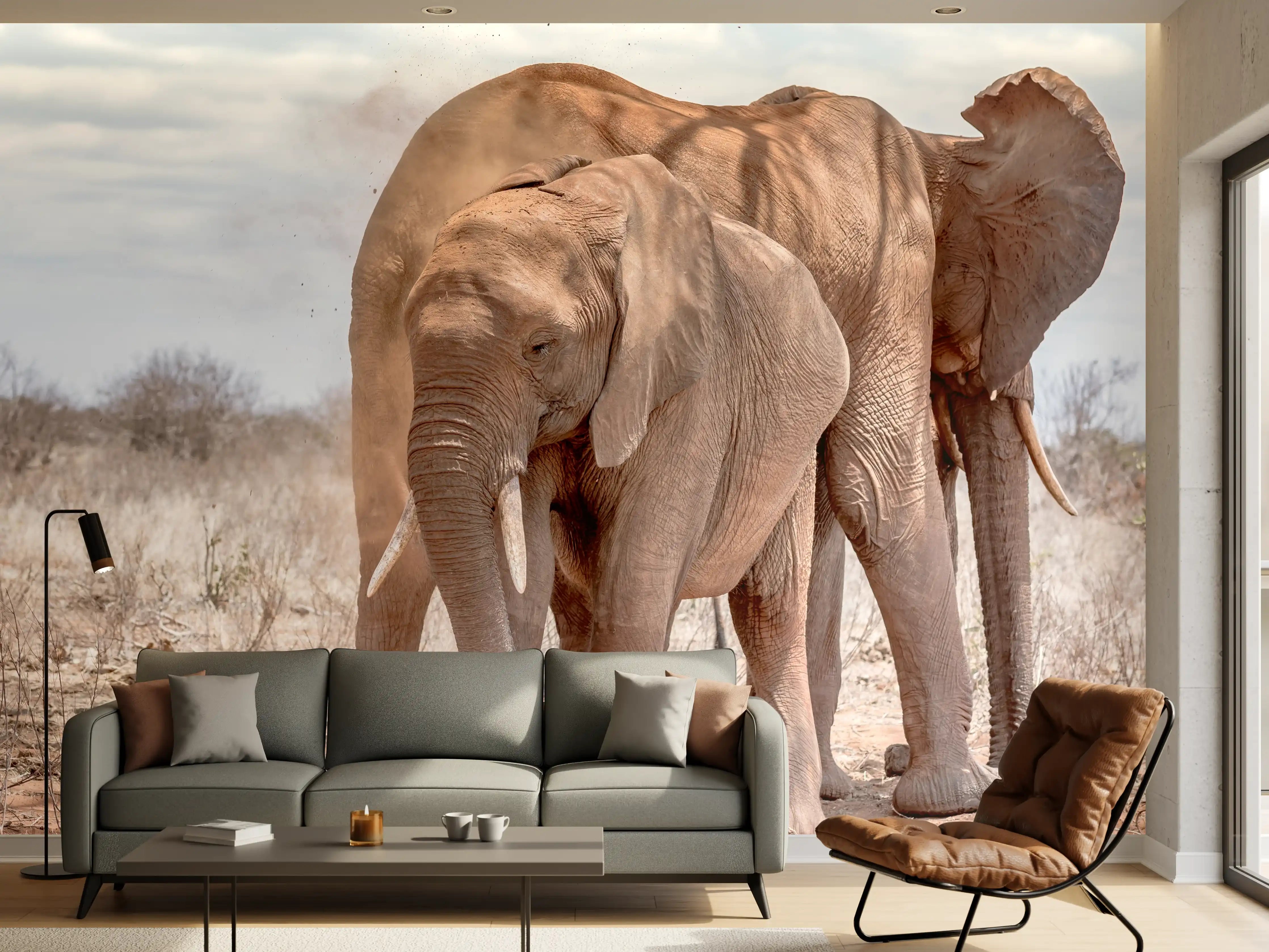 Wandverkleidung Wohnzimmer - Elefanten von Tsavo