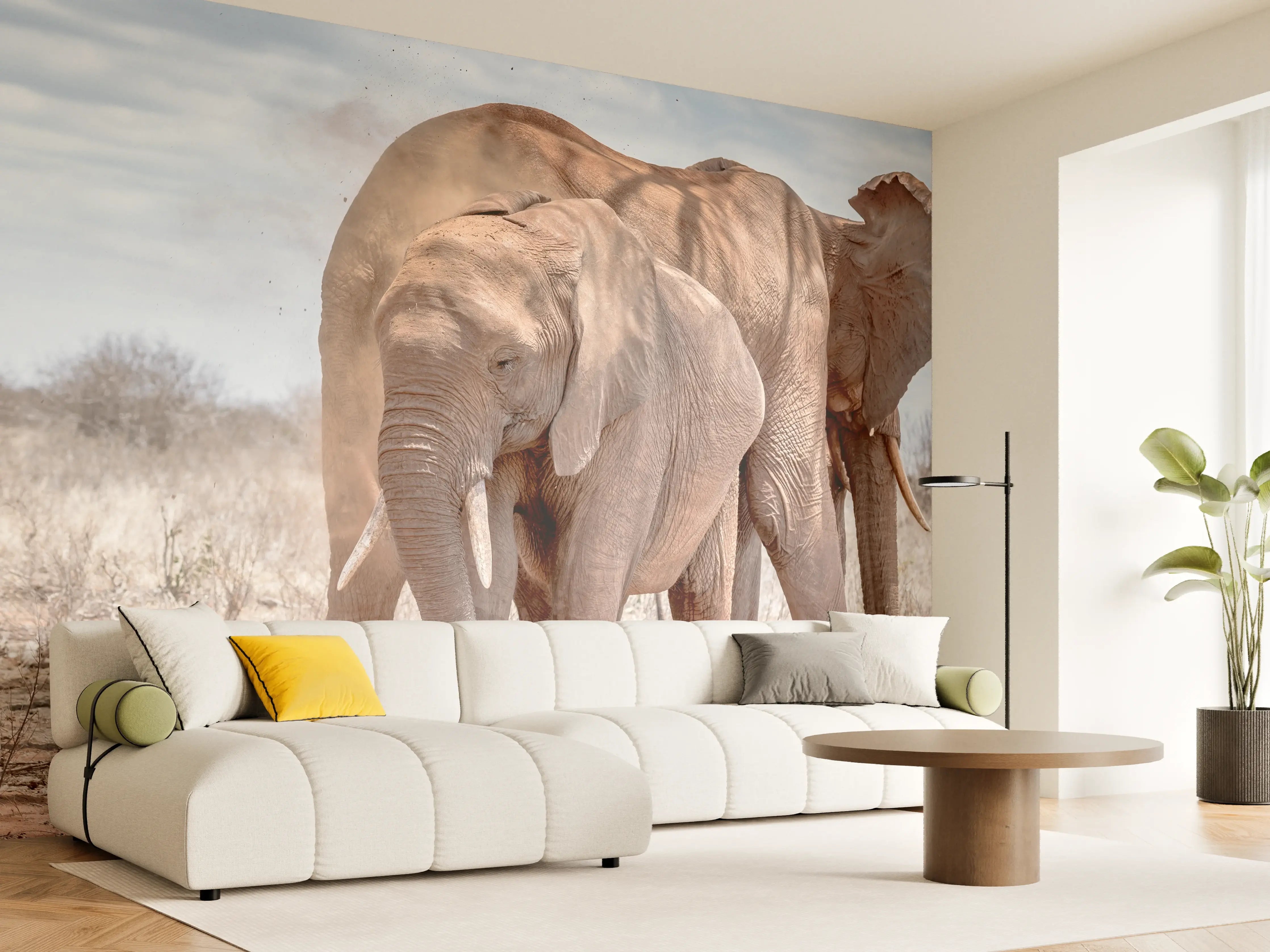 Wandverkleidung Wohnzimmer - Elefanten von Tsavo