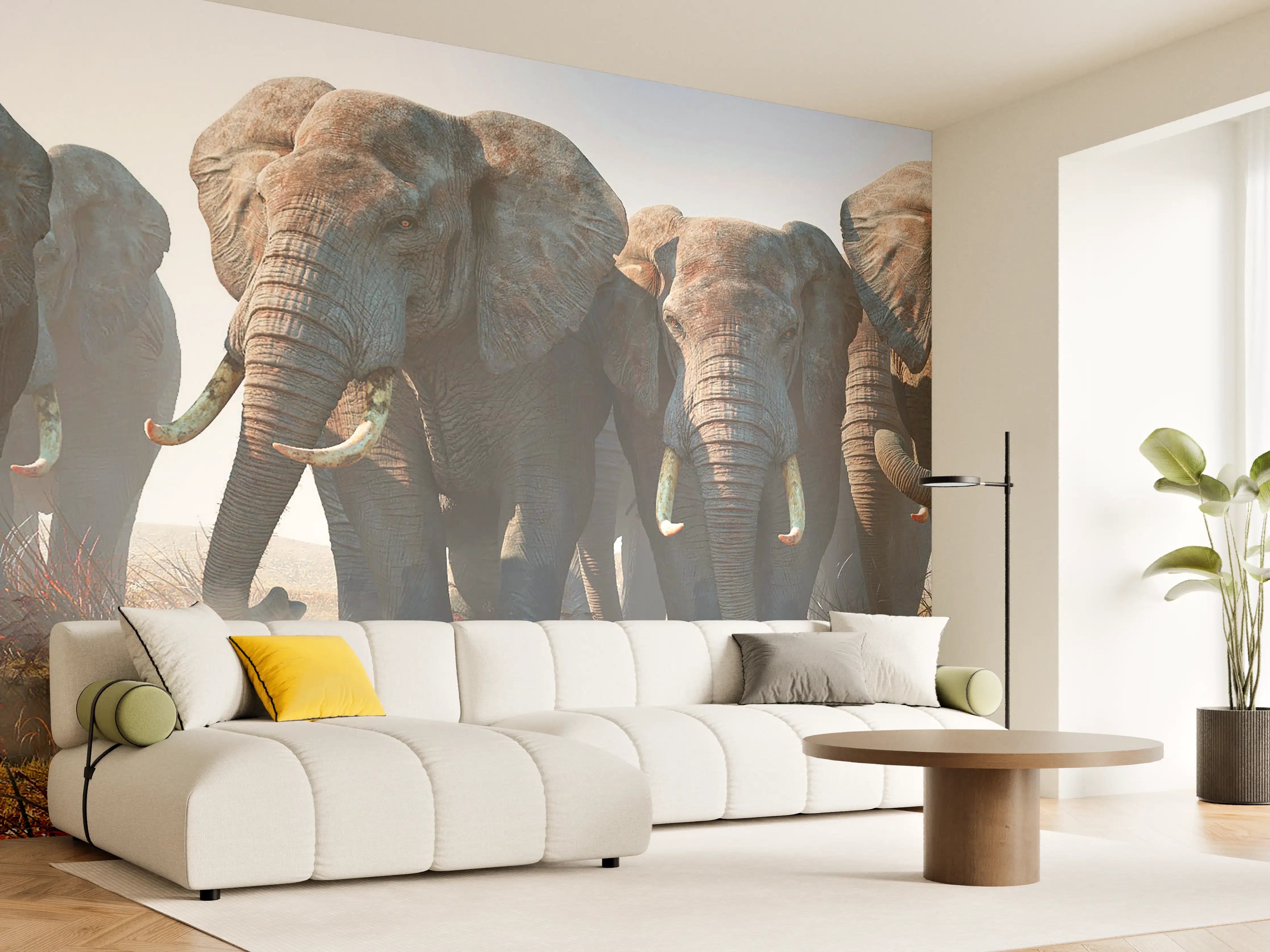 Wandverkleidung Wohnzimmer - Elefantenherde in der Wüste