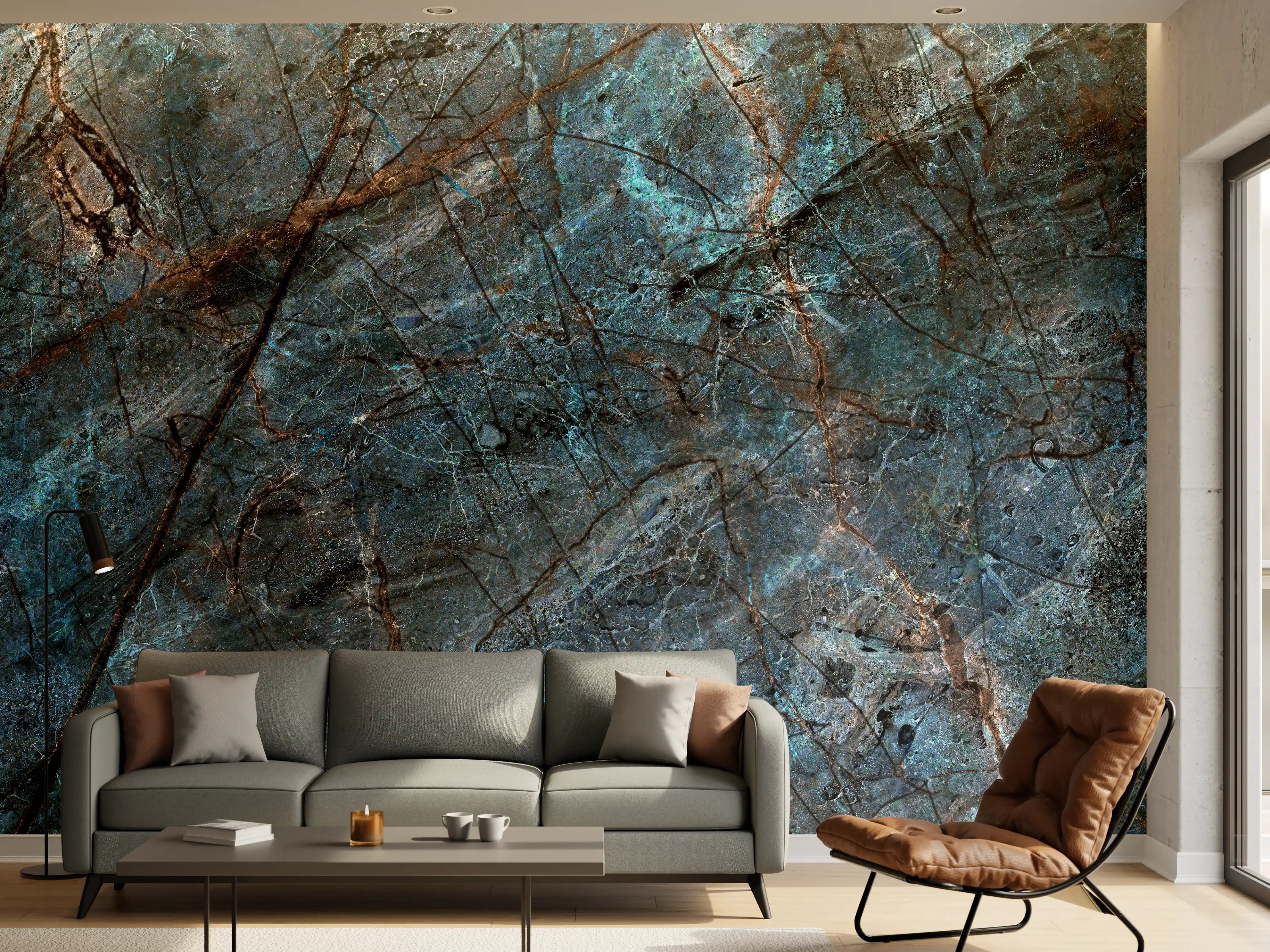 Wandverkleidung Wohnzimmer - Elegant Dark Blue Marble Texture