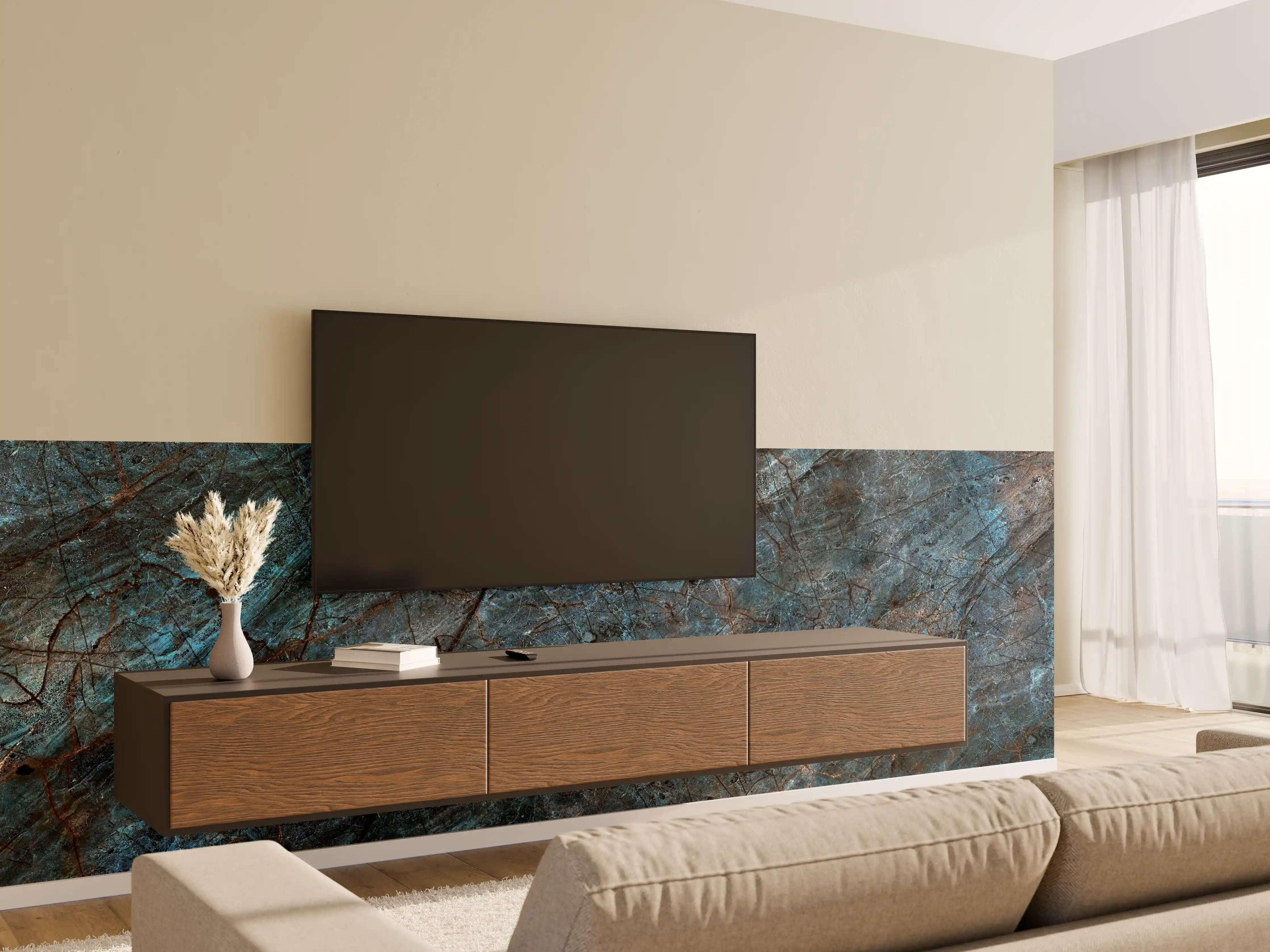 Wandverkleidung Wohnzimmer - Elegant Dark Blue Marble Texture
